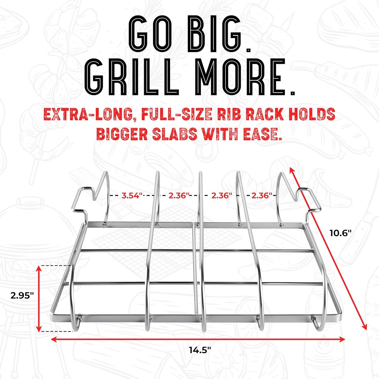 SHIZZO Rib Rack for Smoking & Grilling, Holds up to 4 Full Racks of Ribs, Foldable Design, Fits Large Gas Smoker or Charcoal Grill, Perfect BBQ Accessory, Smoker Accessories, Gifts for Men, Father
