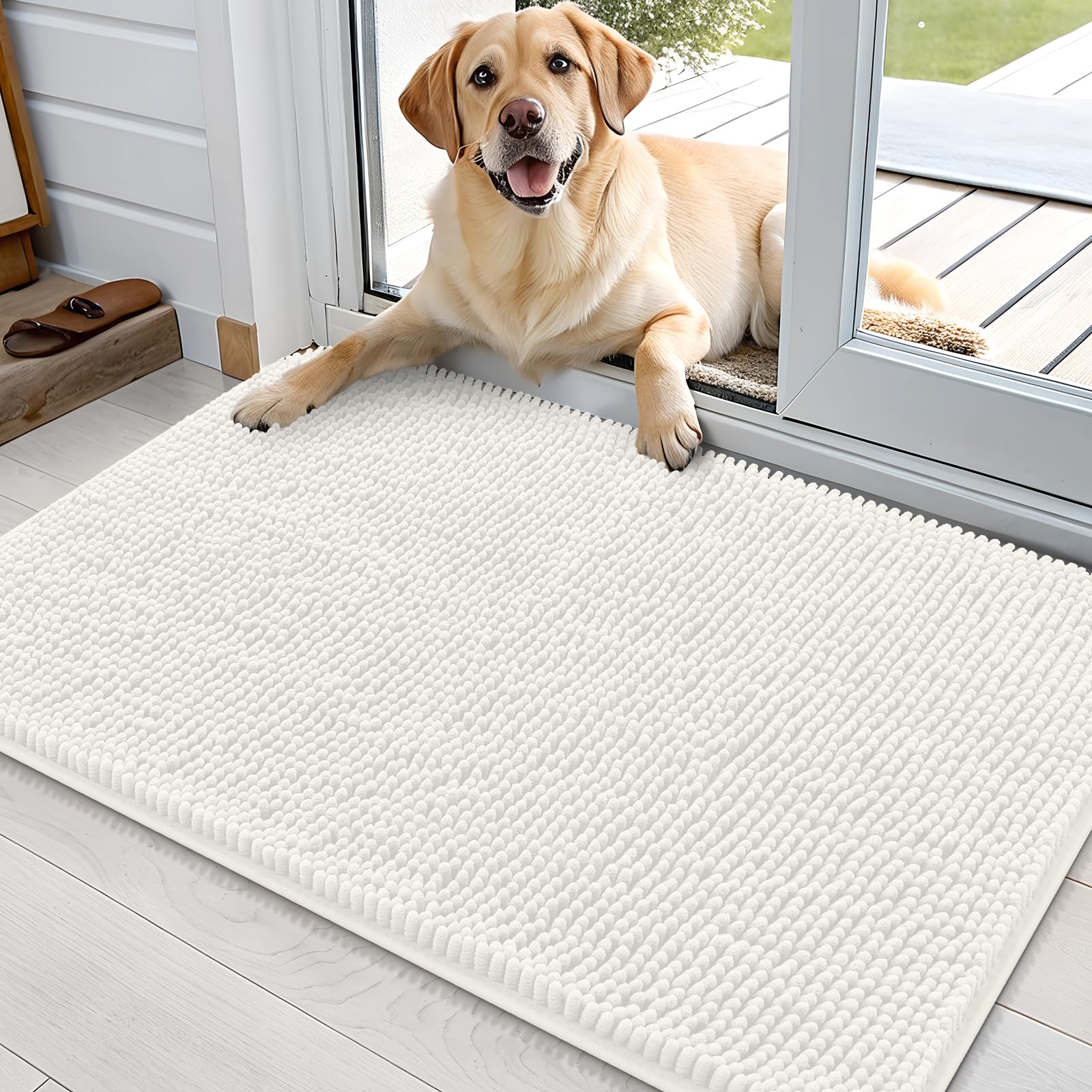 OLANLY Dog Door Mat for Muddy Paws 30x20, Absorbs Moisture and Dirt, Absorbent Non-Slip Washable Doormat, Quick Dry Chenille Mud Mat for Dogs, Entry Indoor Entryway Carpet for Inside Floor, Grey