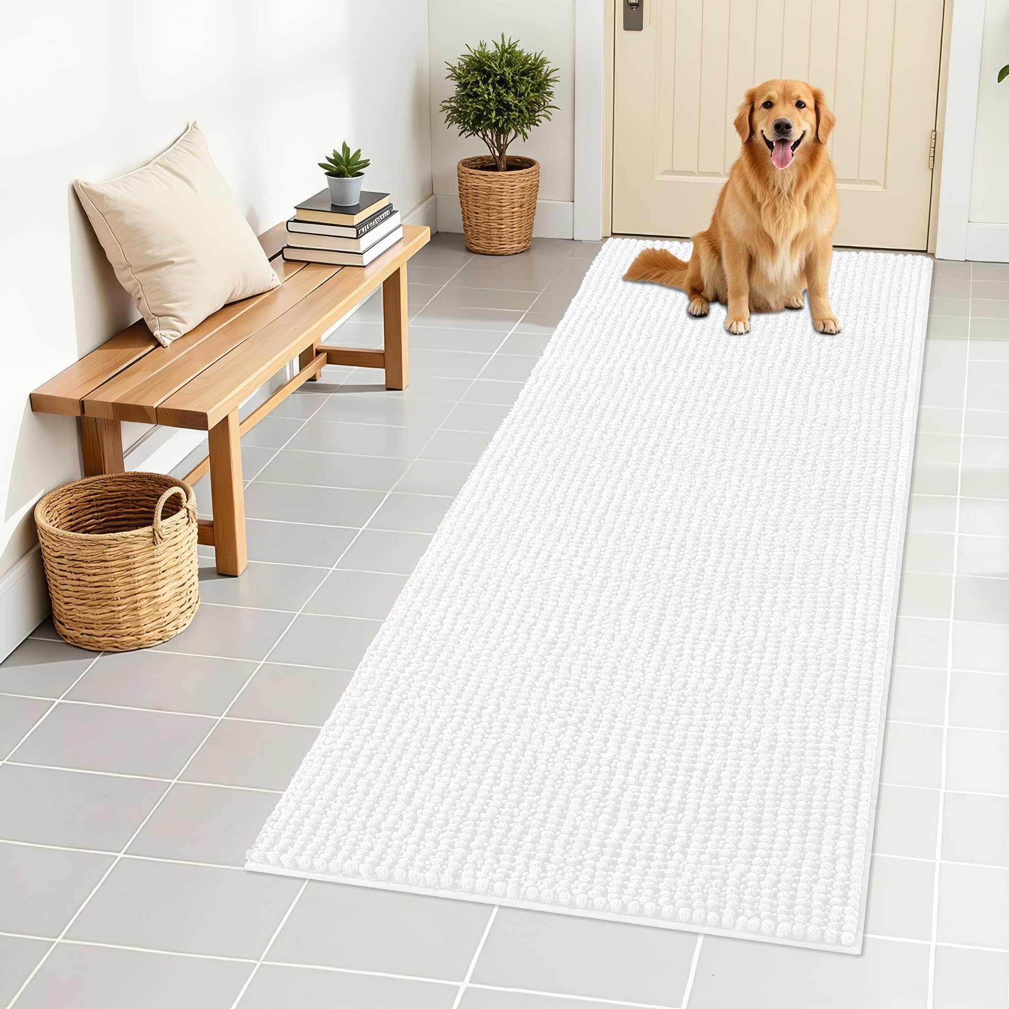 OLANLY Dog Door Mat for Muddy Paws 30x20, Ultra Absorbent Chenille Mud Doormat, Non-Slip Washable and Dirt Trapping Doormat for Indoor Entryway, Quick-Dry Indoor Pet Bed Mats for Dogs, Grey