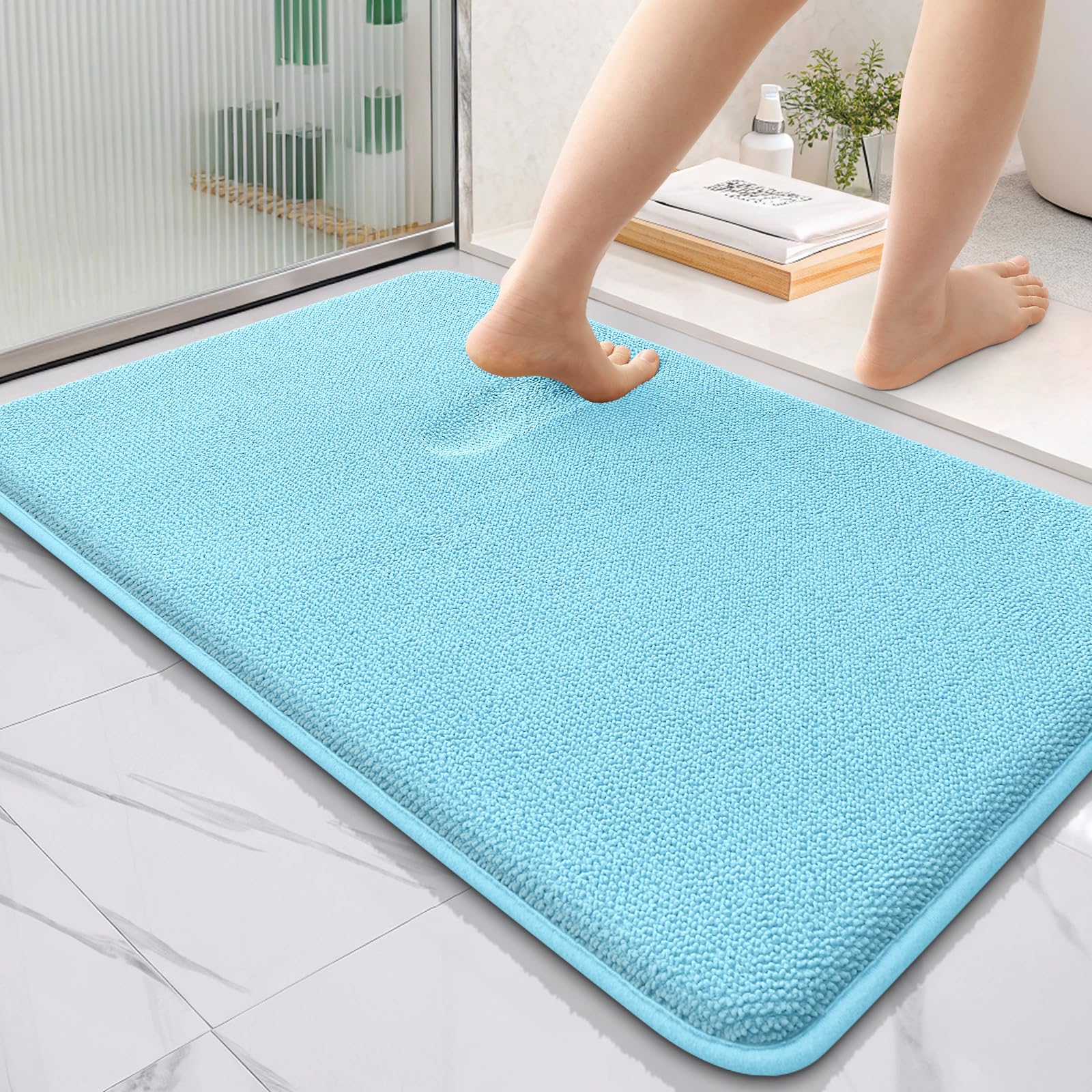 OLANLY Thick Memory Foam Bath Mat Rug 30x20, Extra Soft Absorbent Bathroom Rugs, Quick Dry Bath Mats, Non-Slip, Machine Washable Carpet for Bathroom, Tub and Shower, Home Decor Accessories, Grey