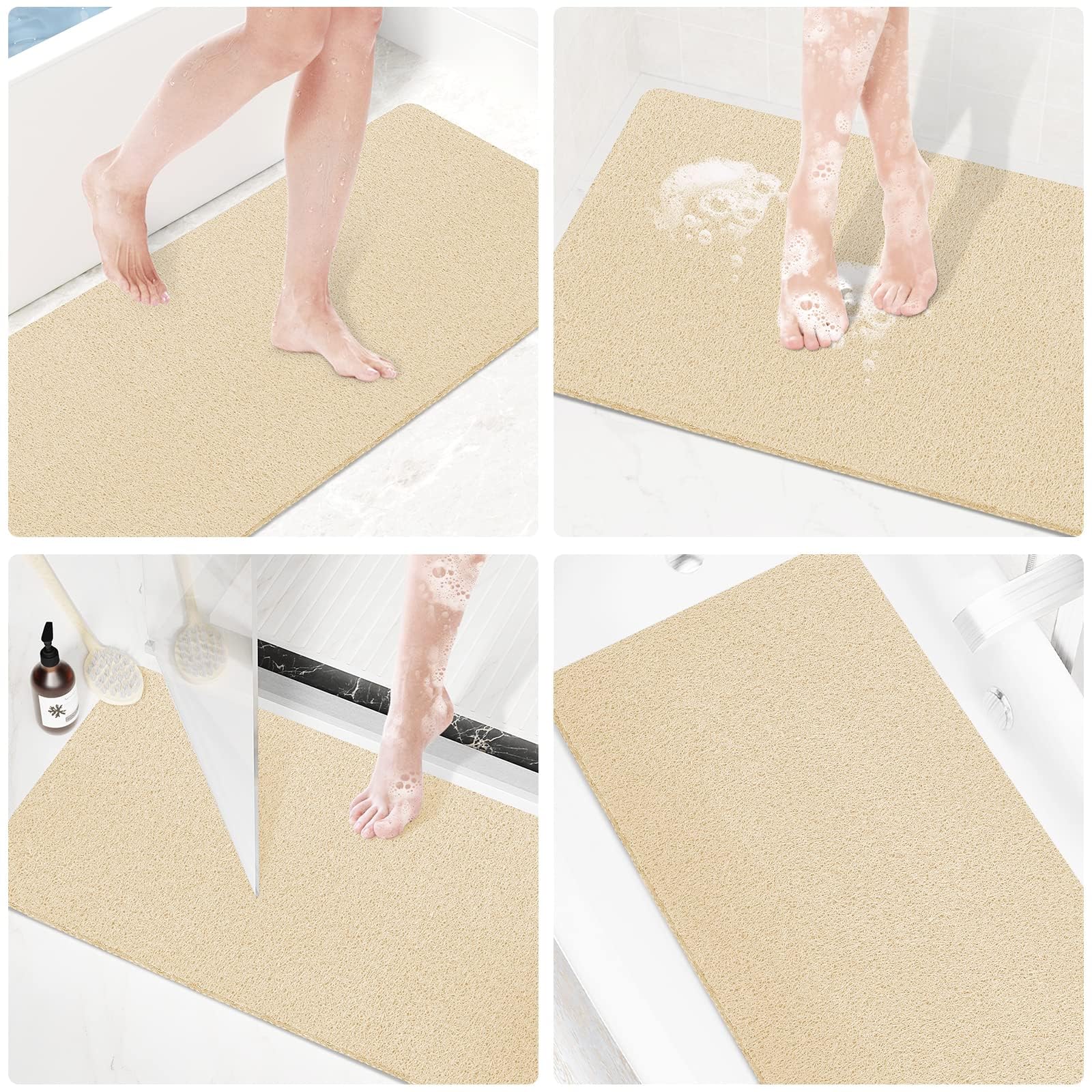 PVC Loofah Shower/Bathtub Mat Non-Slip, 24x16 inch, Soft Tub Mat with Drain, for Tub and Bathroom,Quick Drying,Grey