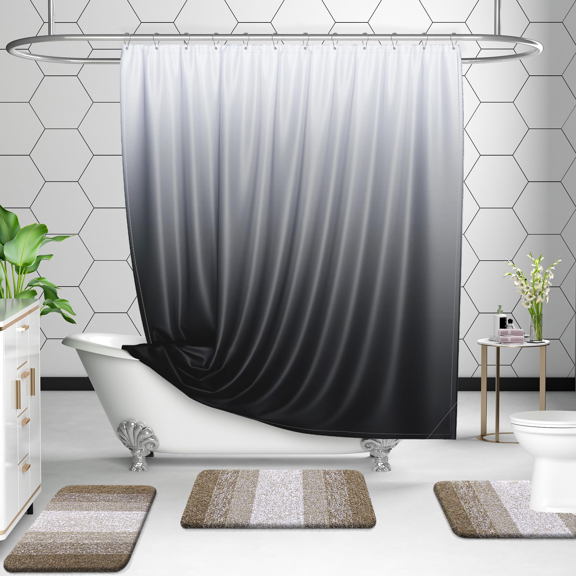 OLANLY Bathroom Rugs Sets 4 piece, Soft Microfiber Absorbent Bath Mat, U-Shaped Contour Toilet Mat and Toilet Lid Cover, Quick Dry, Machine Washable, Toilet Cover and Rug Set for Bathroom, Grey