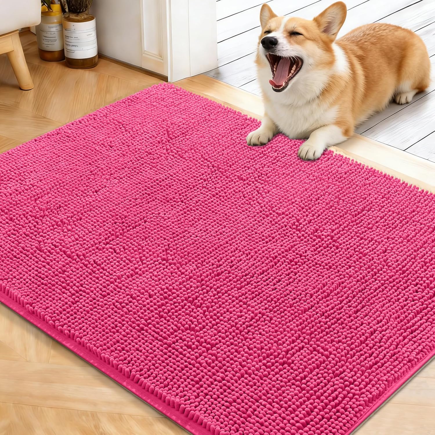 OLANLY Dog Door Mat for Muddy Paws 48x30, Absorbs Moisture and Dirt, Absorbent Non-Slip Washable Doormat, Quick Dry Chenille Mud Mat for Dogs, Entry Indoor Entryway Carpet for Inside Floor, Grey