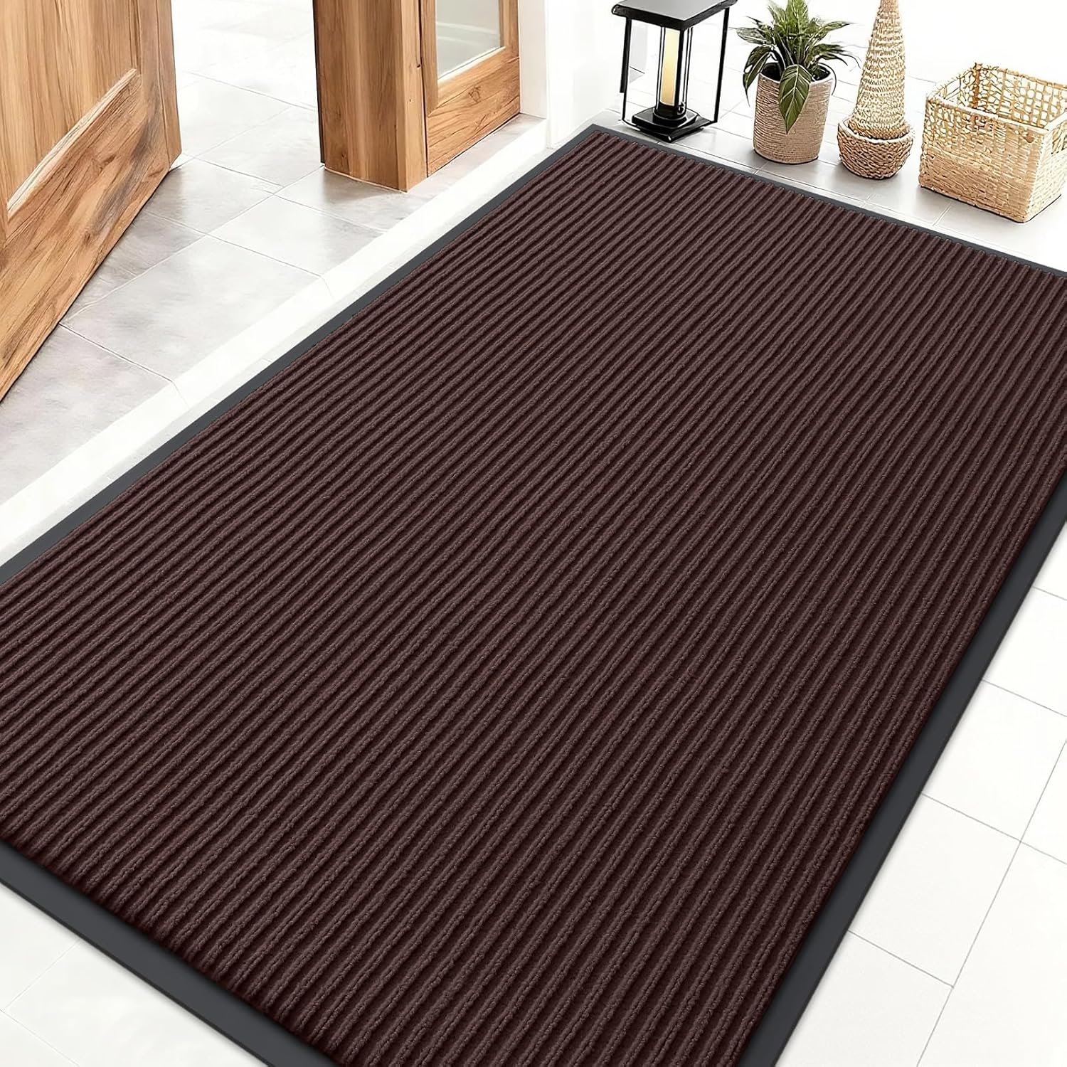 OLANLY Front Door Mat Indoor Outdoor Entrance, Waterproof Heavy Duty Doormat, Fade Resistant, Low Profile, Easy Clean Patio Porch Welcome Floor Mats for Entry, 29.5x17, Beige