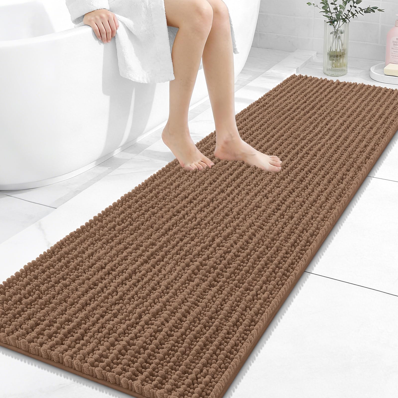 OLANLY Bathroom Rug Mat 30x20, Thick Soft and Absorbent Chenille Bath Mat, Non-Slip Rubber Backing, Machine Washable Quick Dry Bath Rugs for Tub Shower Floor, Home Decor Accessories, Grey