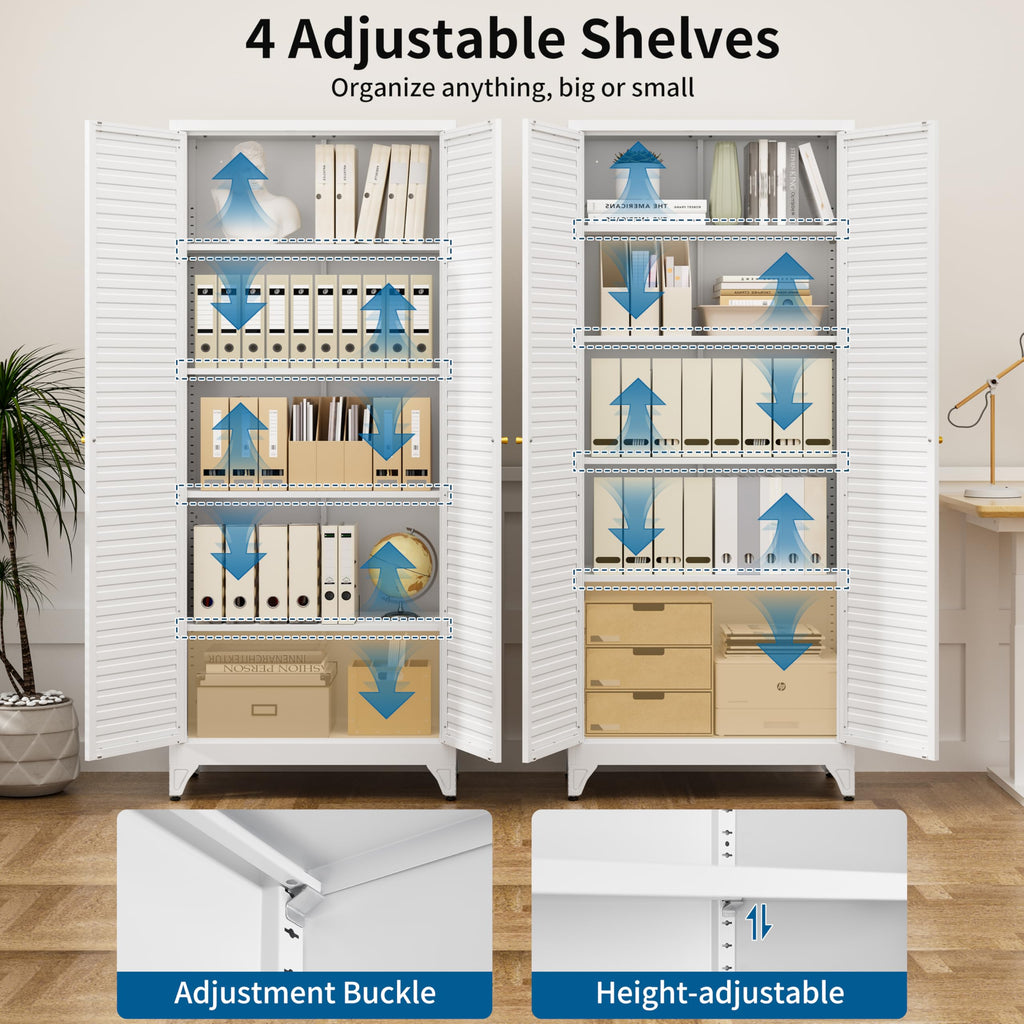 75" Tall Metal Kitchen Storage Cabinet,White Kitchen Pantry Storage Cabinet with Doors and 4 Adjustable Shelves,Utility Cabinet for Living Room,Garage,Dining Room and Office,Assemble Required