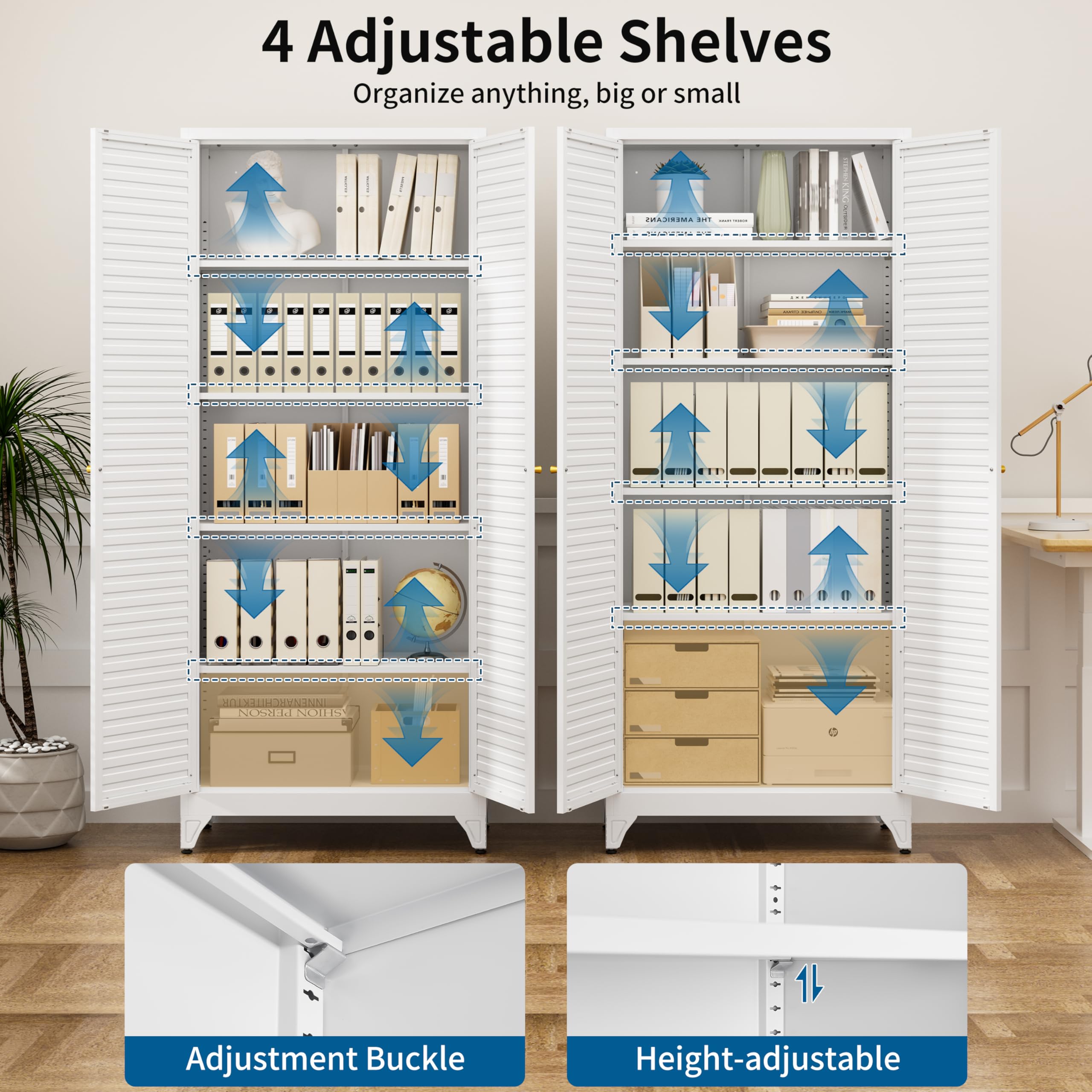 75" Tall Metal Kitchen Storage Cabinet,White Kitchen Pantry Storage Cabinet with Doors and 4 Adjustable Shelves,Utility Cabinet for Living Room,Garage,Dining Room and Office,Assemble Required