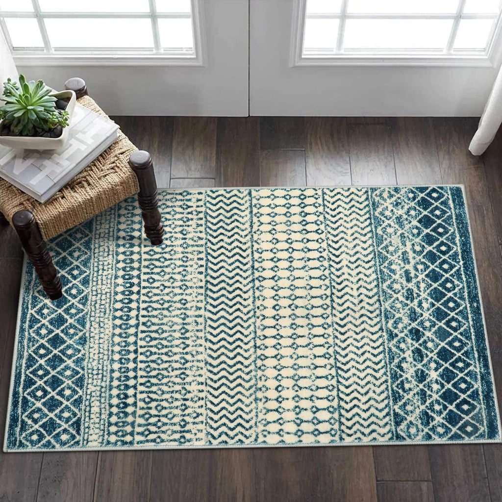 Moroccan Washable Rugs, 2x3 Light Grey Rug Non-Slip Small Distressed Entryway Rugs, Soft Low-Pile Bedroom Rug Indoor Doormat Carpet for Entryway Kitchen Bathroom