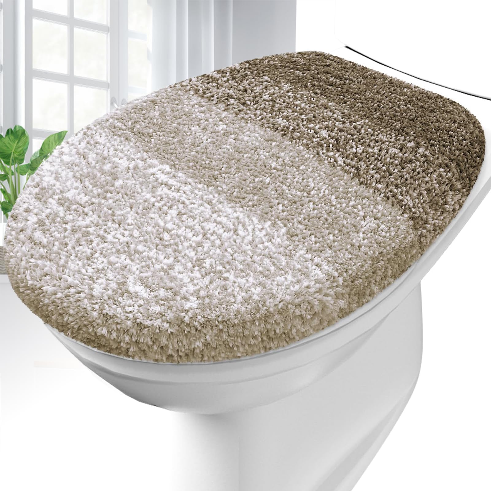 OLANLY Soft Microfiber Bathroom Toilet Lid Cover, Machine Washable Seat Covers, 17.5x15, Stays in Place Rubber Backing, Fits Most Round, Elongated and Oblong Lids, Accessories Decor, Gray