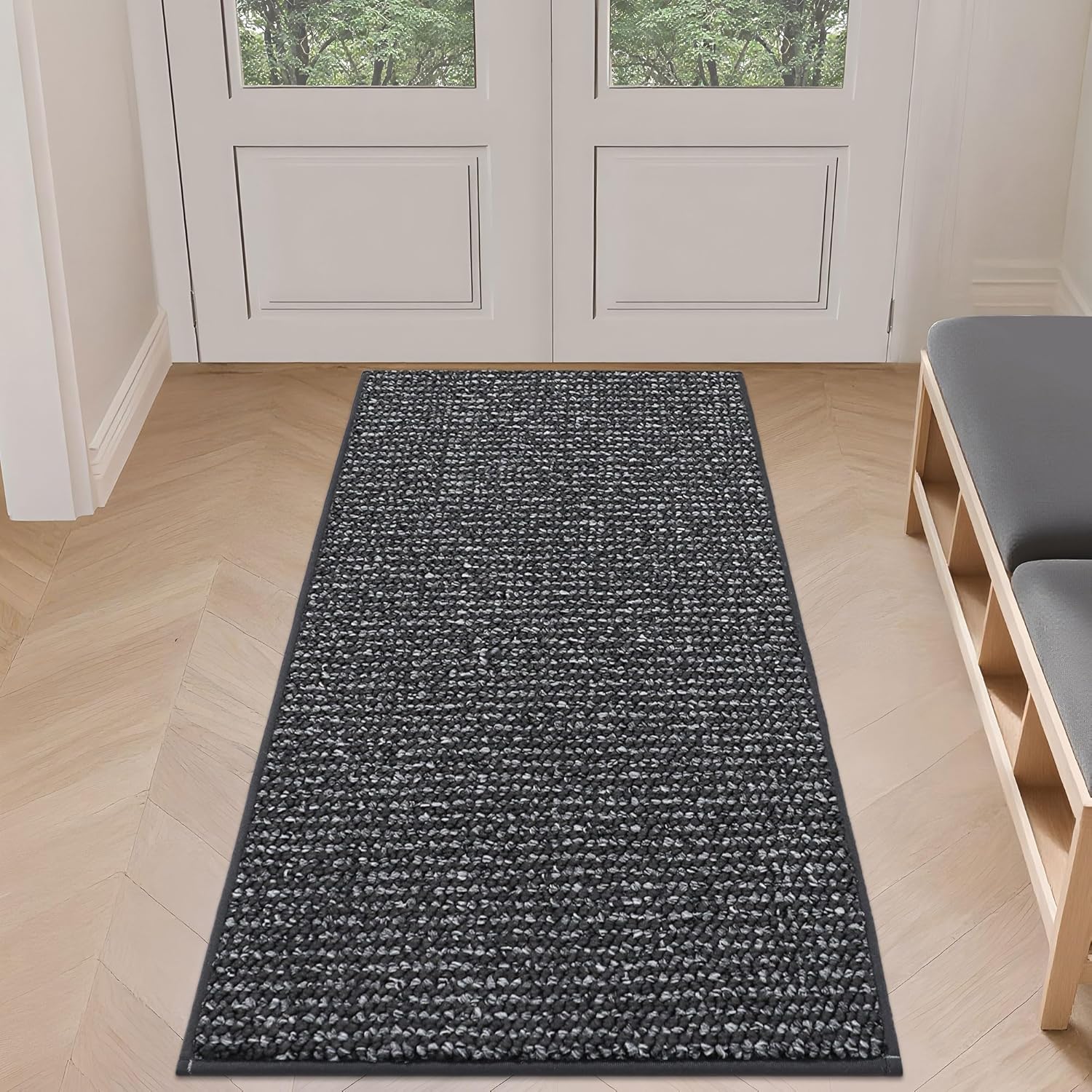 BEQHAUSE Dirt Trapper Door Mat 20" x 32", Non-Slip Washable Doormats Entrance Mat, Dirt Resistant and Absorbent Welcome Mat, Low Profile Floor Mats for Front Back Door and Entryway, Charcoal