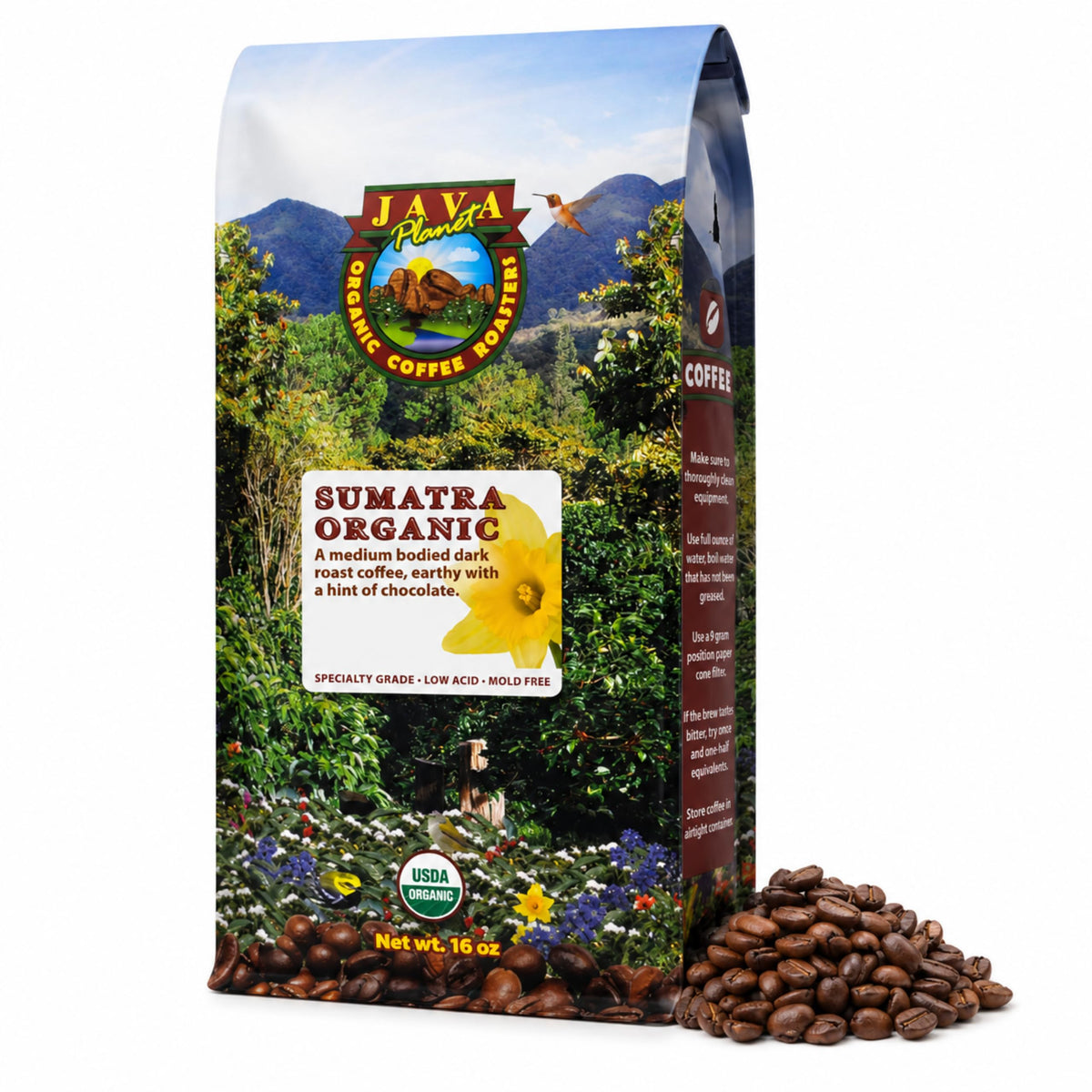 Java Planet Low Acid Organic Espresso Whole Bean Coffee 16oz