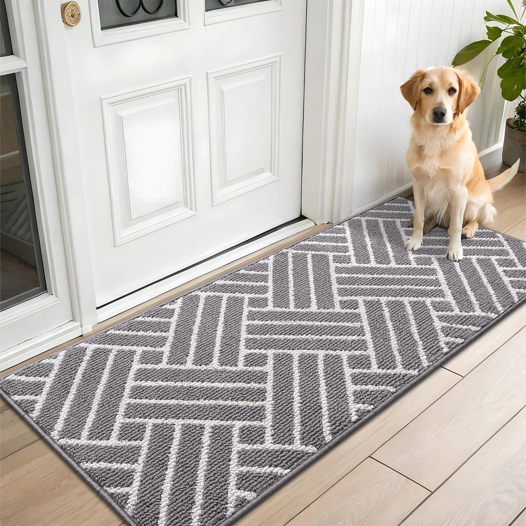 OLANLY Indoor Door Mat, 32x20 Inch, Dirt Resistant and Absorbent, Non-Slip Rubber Backing Floor Mats, Easy Clean Low-Profile Doormat for Entryway, Front Door, and Inside Entrance, Grey