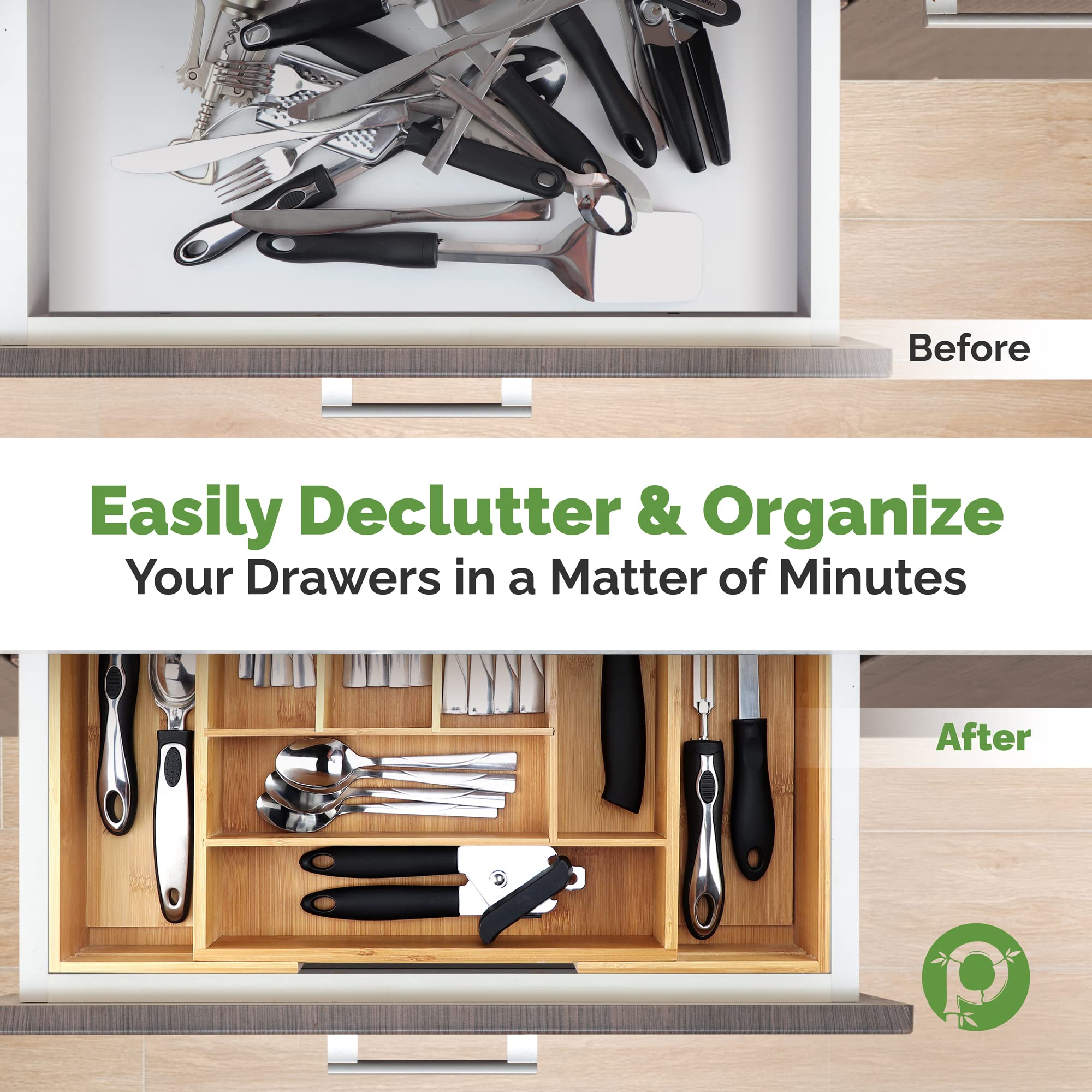 Silverware Organizer - Expandable Kitchen Drawer Organizer - Adjustable Kitchen Drawer Organizer for Utensils, Expandable to 22 Inches Wide, 10 Compartments, Silverware Tray for Drawer