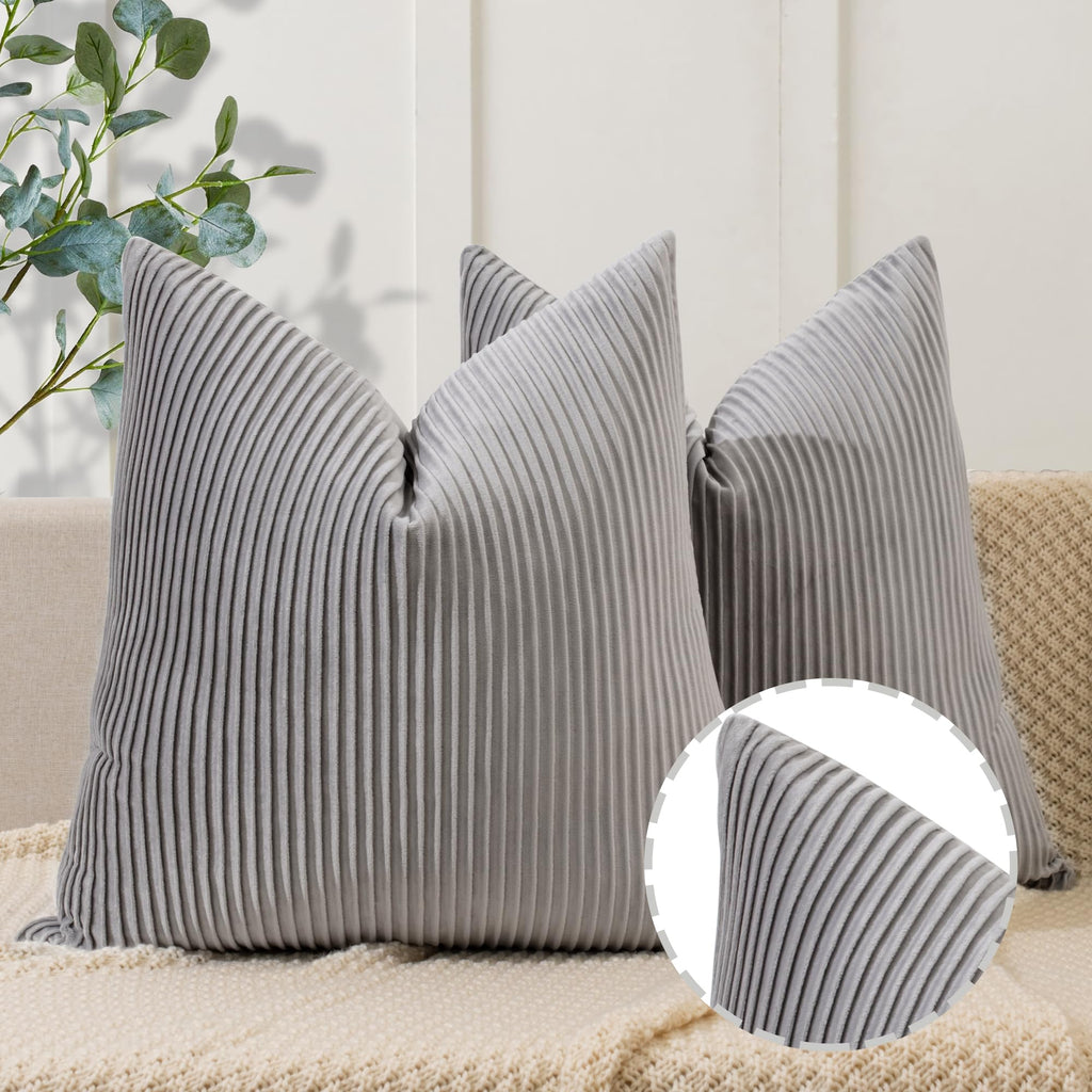 YCOLL Navy Blue Pillow Covers 18x18 Set of 2 Velvet Striped Pattern - Soft Throw Pillows for Home Decor, Luxury Decorative Pillow Covers for Couch, Bed,Living Room