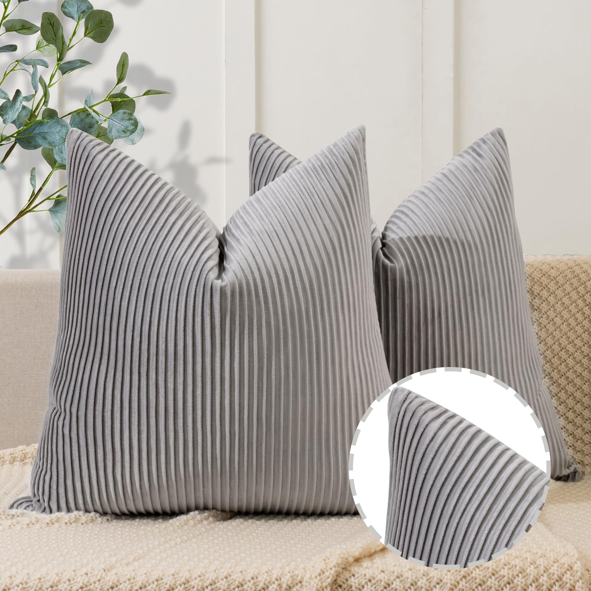 YCOLL Navy Blue Pillow Covers 18x18 Set of 2 Velvet Striped Pattern - Soft Throw Pillows for Home Decor, Luxury Decorative Pillow Covers for Couch, Bed,Living Room