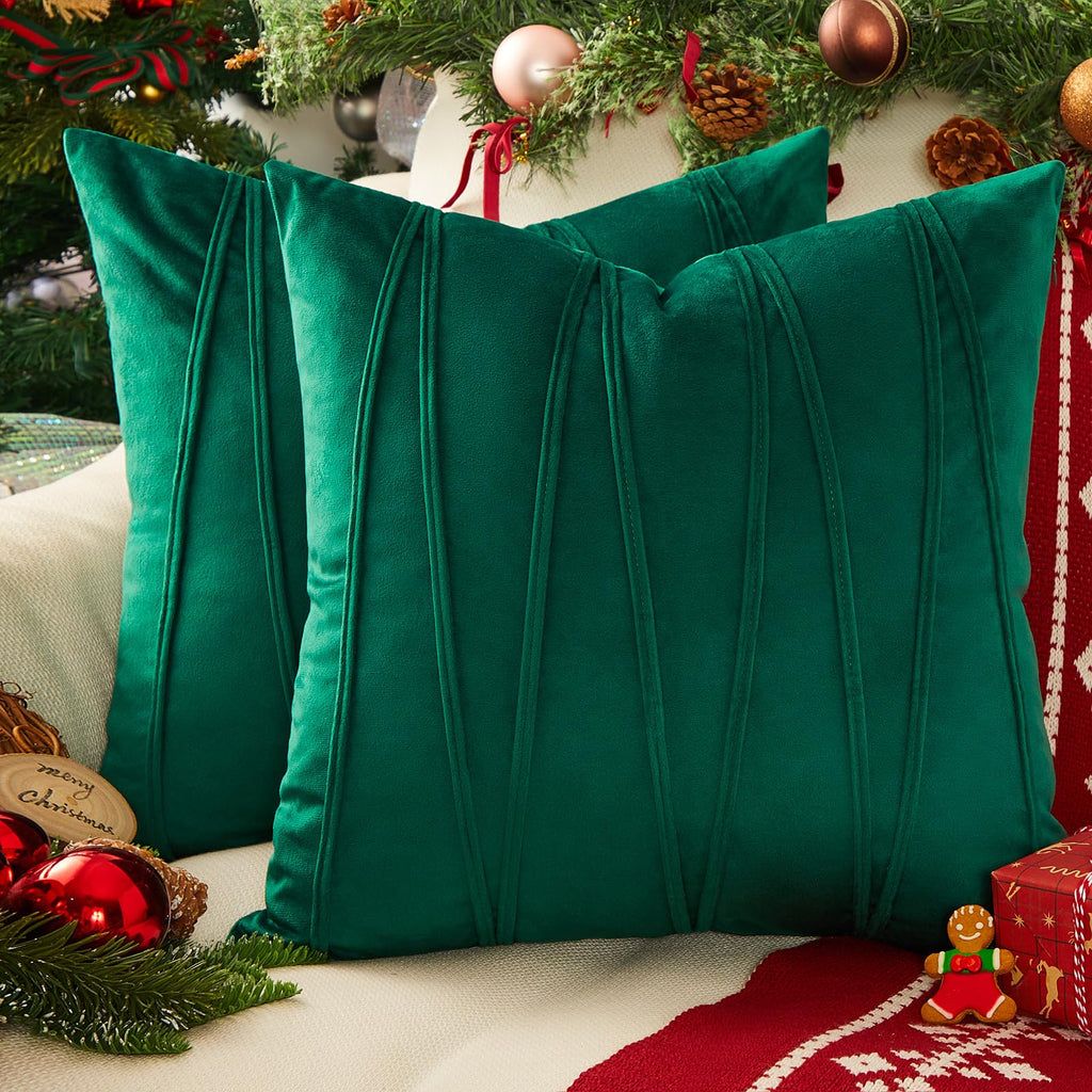 Topfinel Christmas Decorative Throw Pillow Covers 20 X 20 Inch,Soft Solid Velvet Pillow Covers Cushion Case for Sofa Bedroom 50 X 50 Cm (Pack of 2) Emerald Green