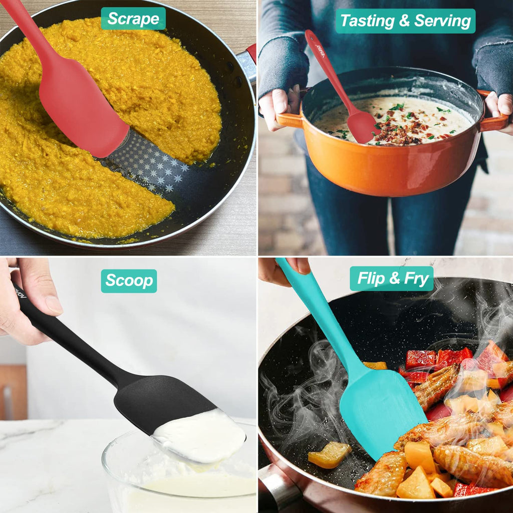 Silicone Spatula Set, High Heat Resistan Rubber Spoon Spatula, Non-Stick Spoonula with Seamless One Piece Design, Flexible Scrapers Baking Mixing Tool,3 Pack, Black