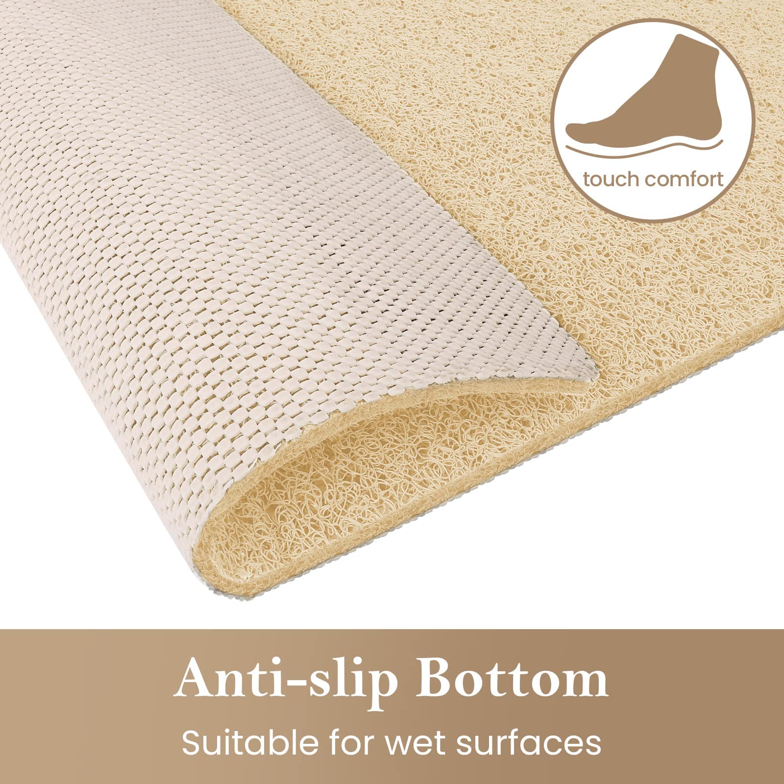 PVC Loofah Shower/Bathtub Mat Non-Slip, 24x16 inch, Soft Tub Mat with Drain, for Tub and Bathroom,Quick Drying,Grey