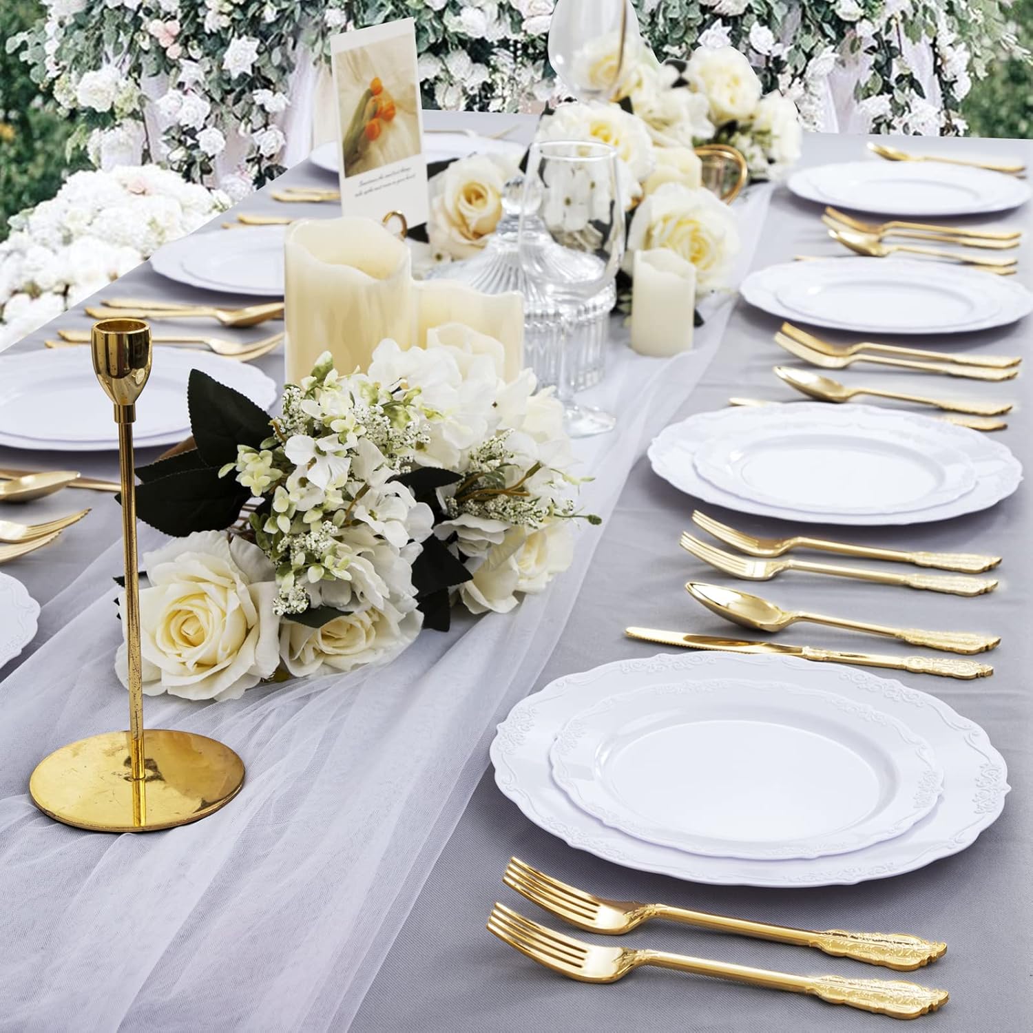 DaYammi 120PCS White Plastic Plates Heavy Duty White Disposable Plates Premium 10.25inch White Dinner Plates and 7.5inch White Dessert Plates