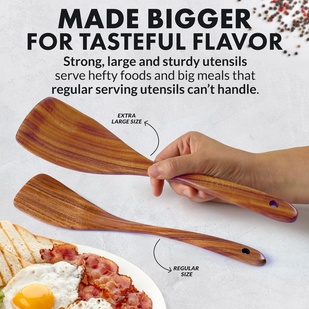 Zulay Kitchen 6 Piece Wooden Spoons for Cooking – Natural Teak Wooden Utensil Set, Easy to Clean, Durable, Smooth with Comfort Grip - Non Toxic Wooden Cooking Utensil Sets