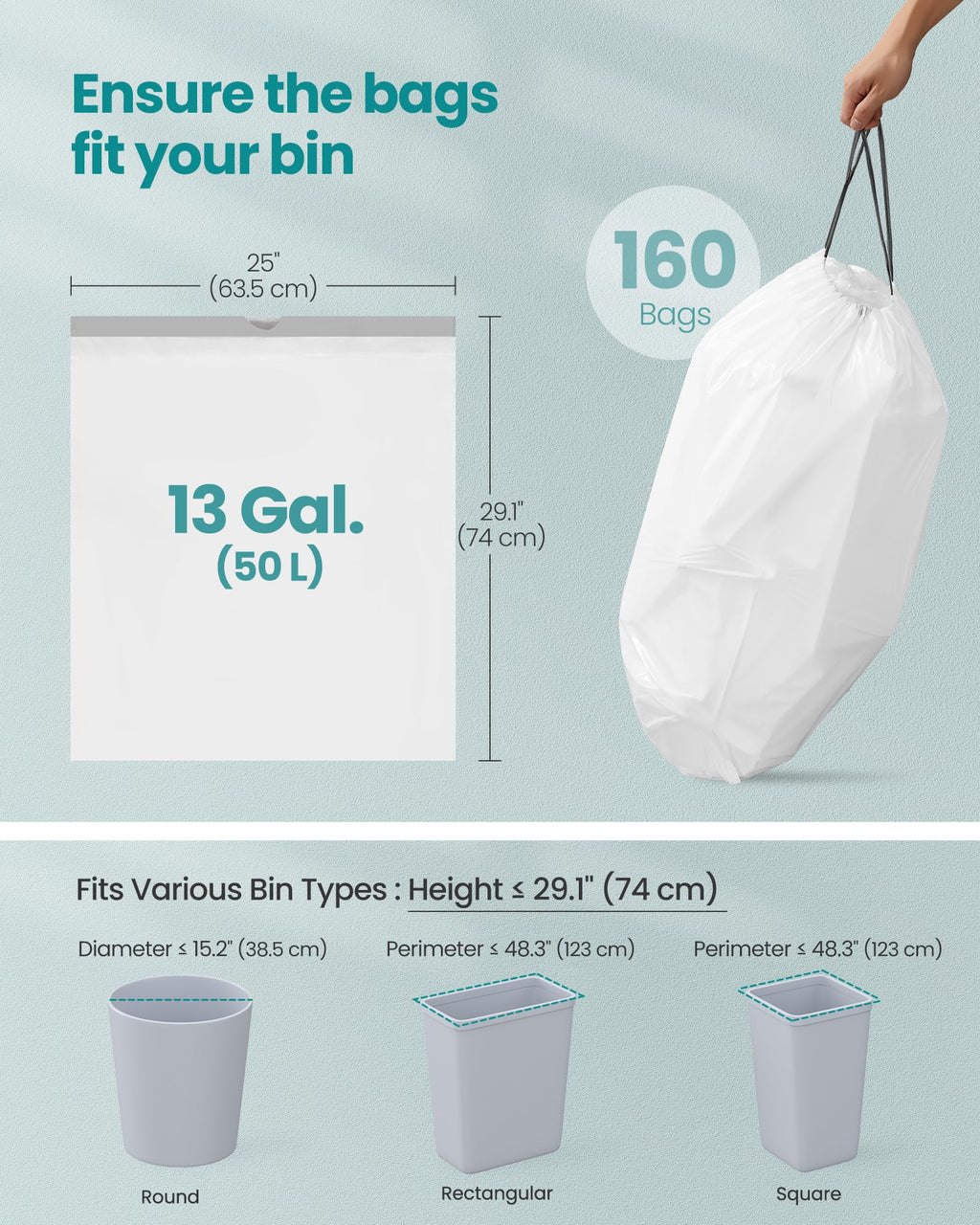SONGMICS Trash Bags for 8-Gallon (30 L) Trash Cans, Drawstring Kitchen Garbage Bags, Pre-Separated, Liner Code 30A, 2 Rolls, 90 Count, White UKRB30A02