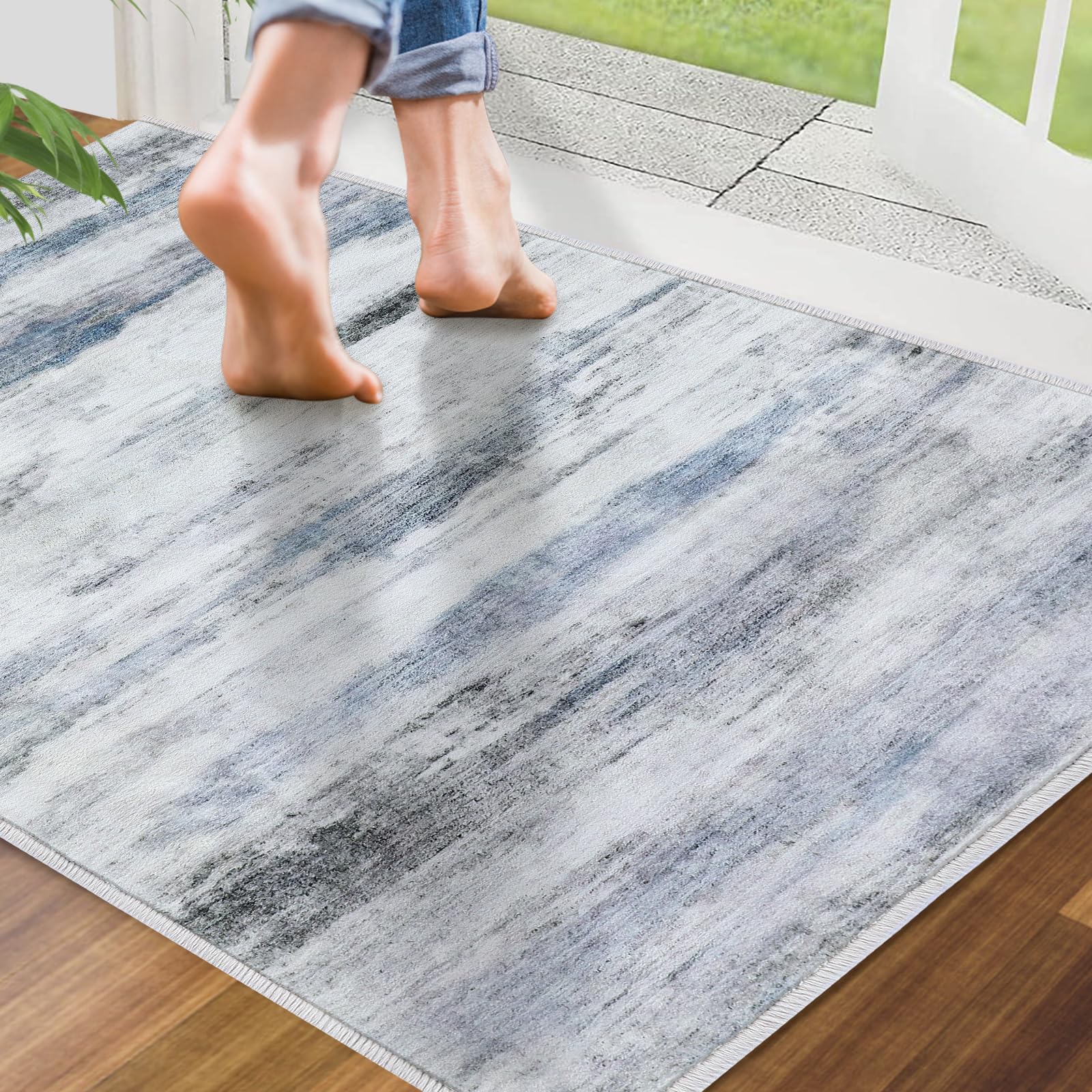 CRISTGEE Door Mat, Front Indoor Door Mat Faux Wool Non-Slip Entryway Rug Absorbent Abstract Throw Rug for Indoor Entrance Hallway Laundry Room, High Traffic Areas, 20X32 Inches, Gray Washable