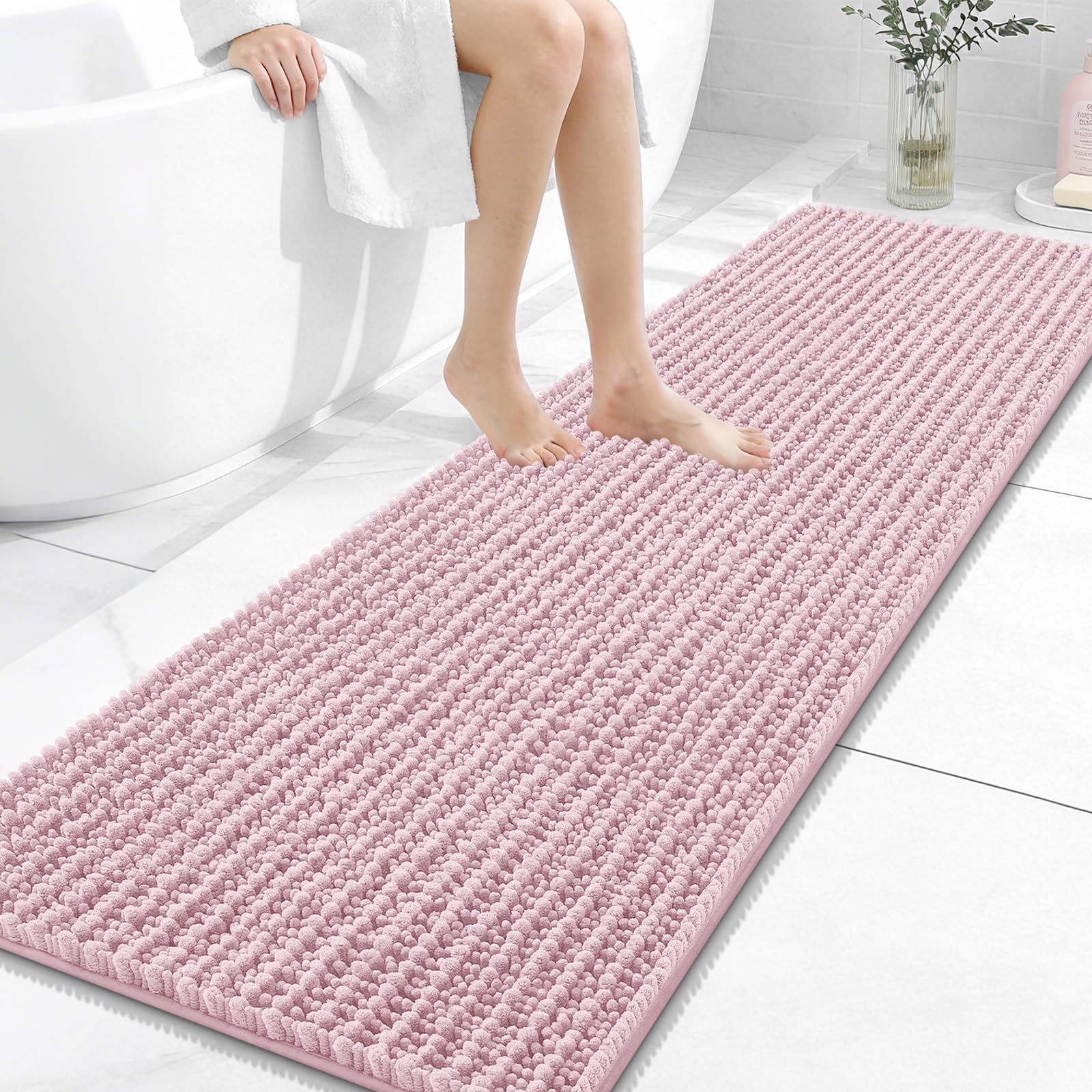 OLANLY Bathroom Rug Mat 30x20, Thick Soft and Absorbent Chenille Bath Mat, Non-Slip Rubber Backing, Machine Washable Quick Dry Bath Rugs for Tub Shower Floor, Home Decor Accessories, Grey