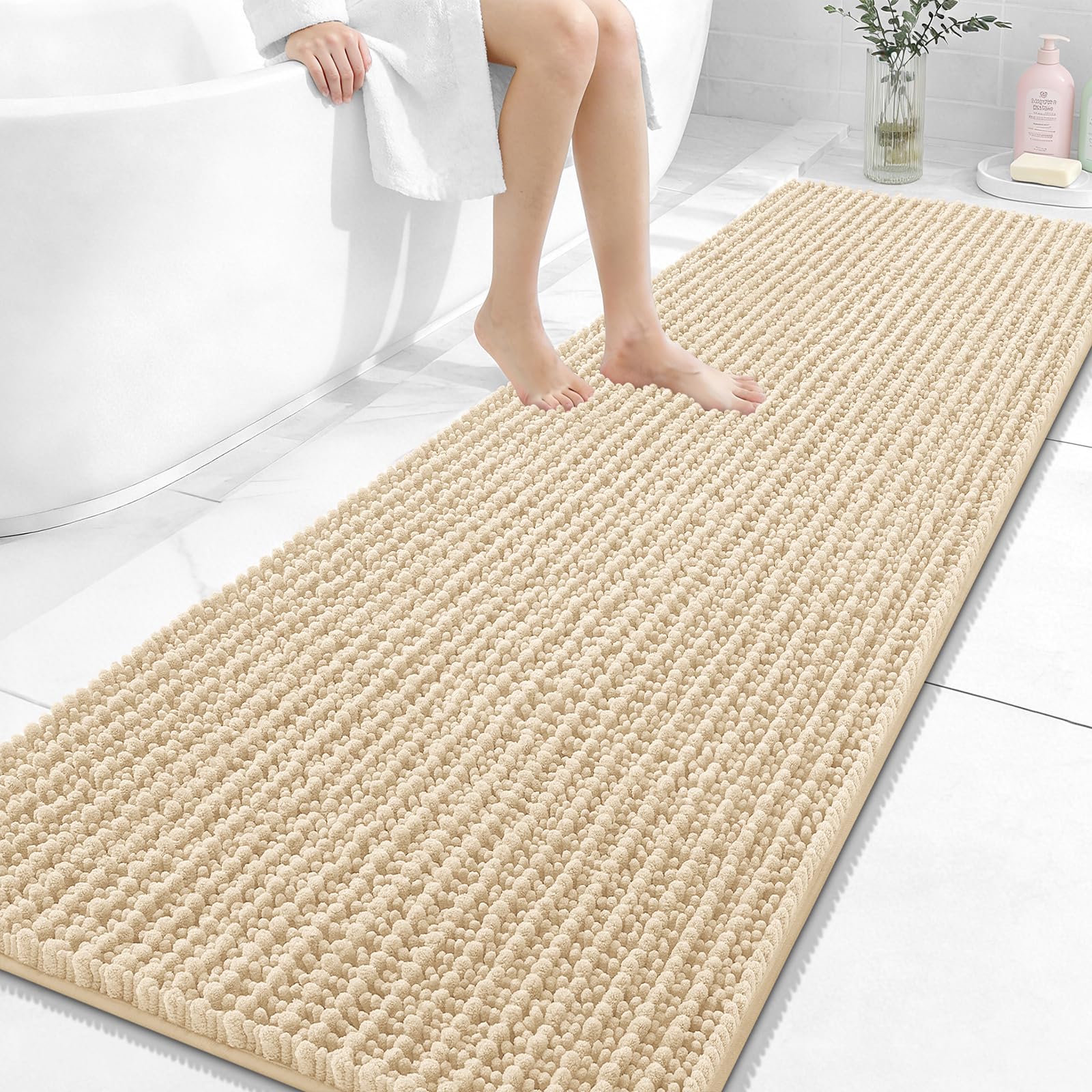 OLANLY Bathroom Rug Mat 30x20, Thick Soft and Absorbent Chenille Bath Mat, Non-Slip Rubber Backing, Machine Washable Quick Dry Bath Rugs for Tub Shower Floor, Home Decor Accessories, Grey
