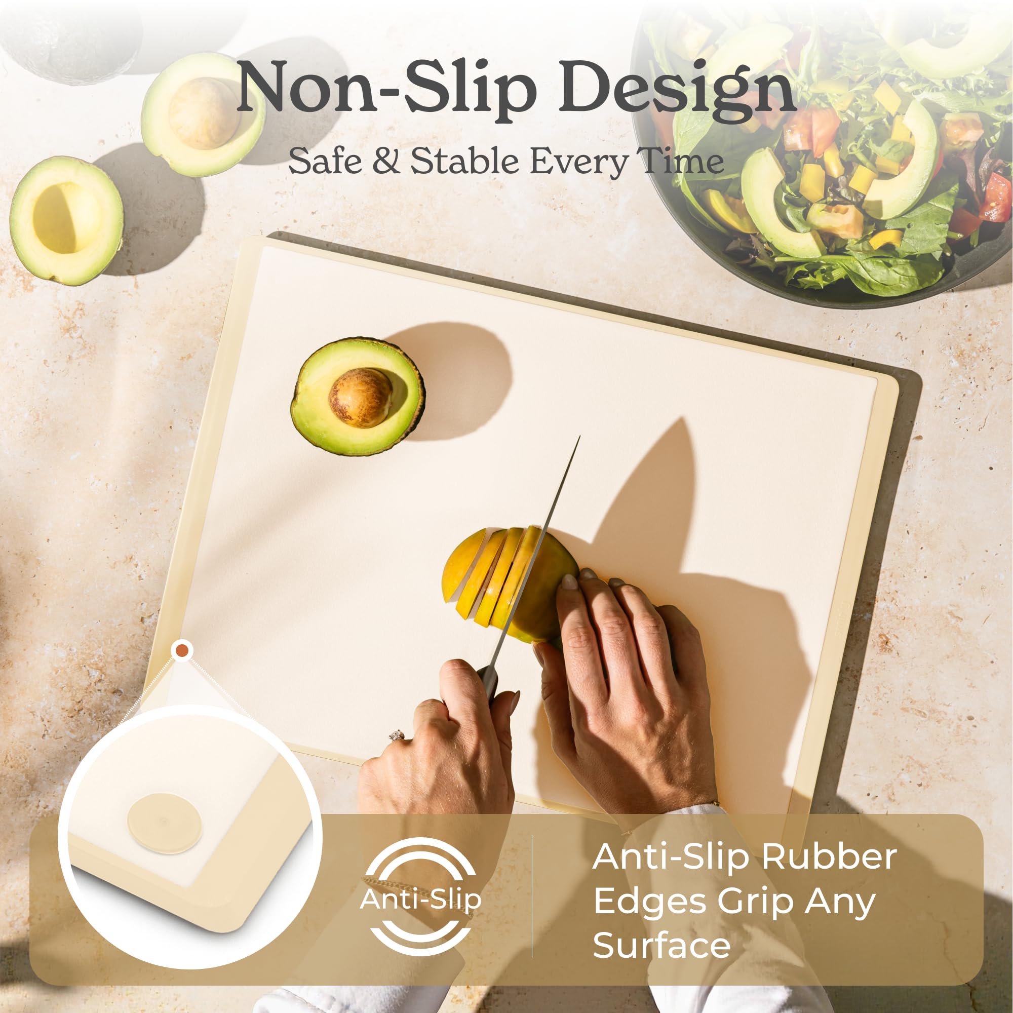 SMIRLY Plastic Cutting Board Set 3 Pieces, Non-Slip Dishwasher Safe Chopping Boards for Kitchen, Cream White