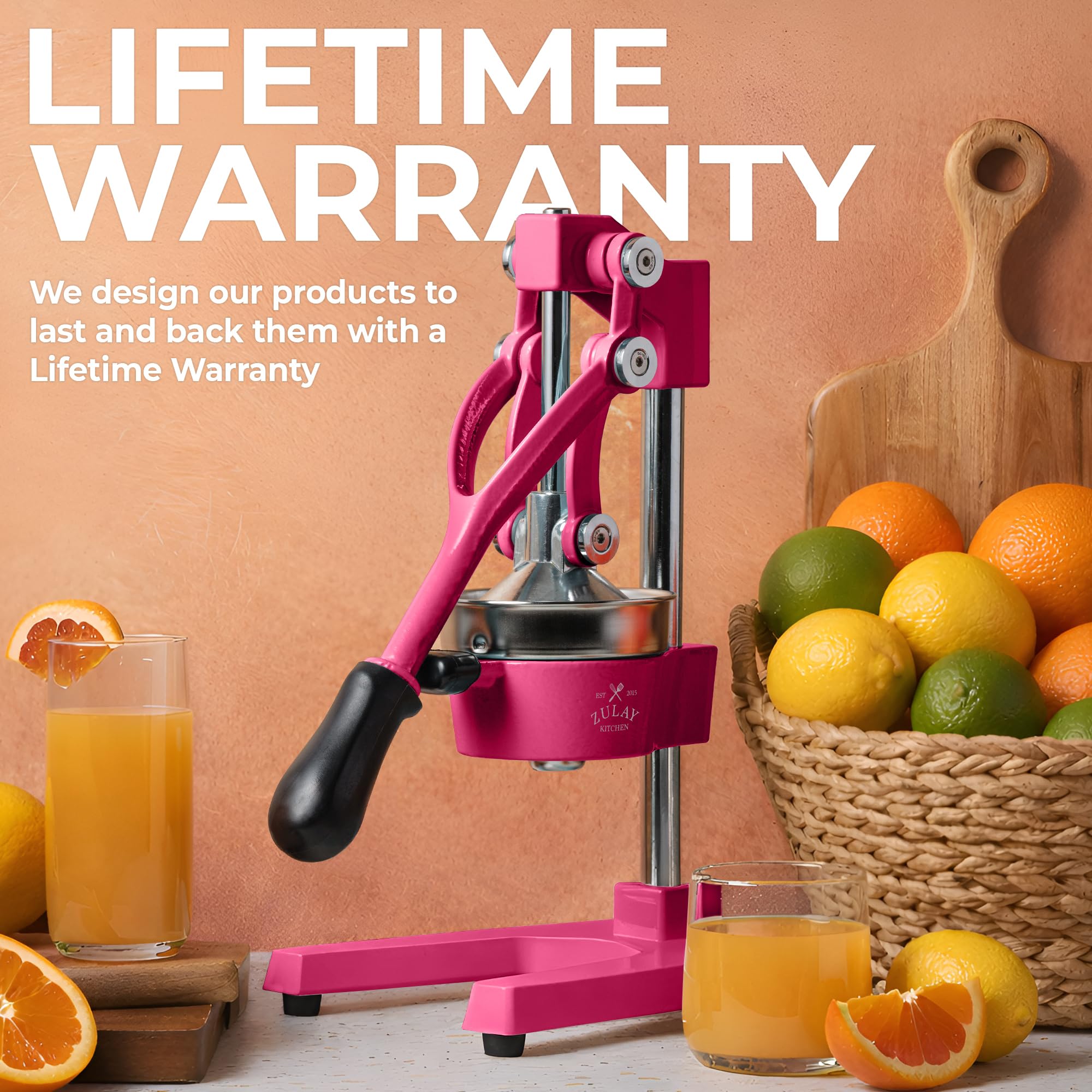 Zulay Kitchen Cast Iron Juicer - Easy-to-Clean Heavy-Duty Manual Juicer, Professional Citrus Juicer - Stainless Steel Lemon Squeezer - Manual Citrus Press & Orange Squeezer - Orange Juicer (Black)