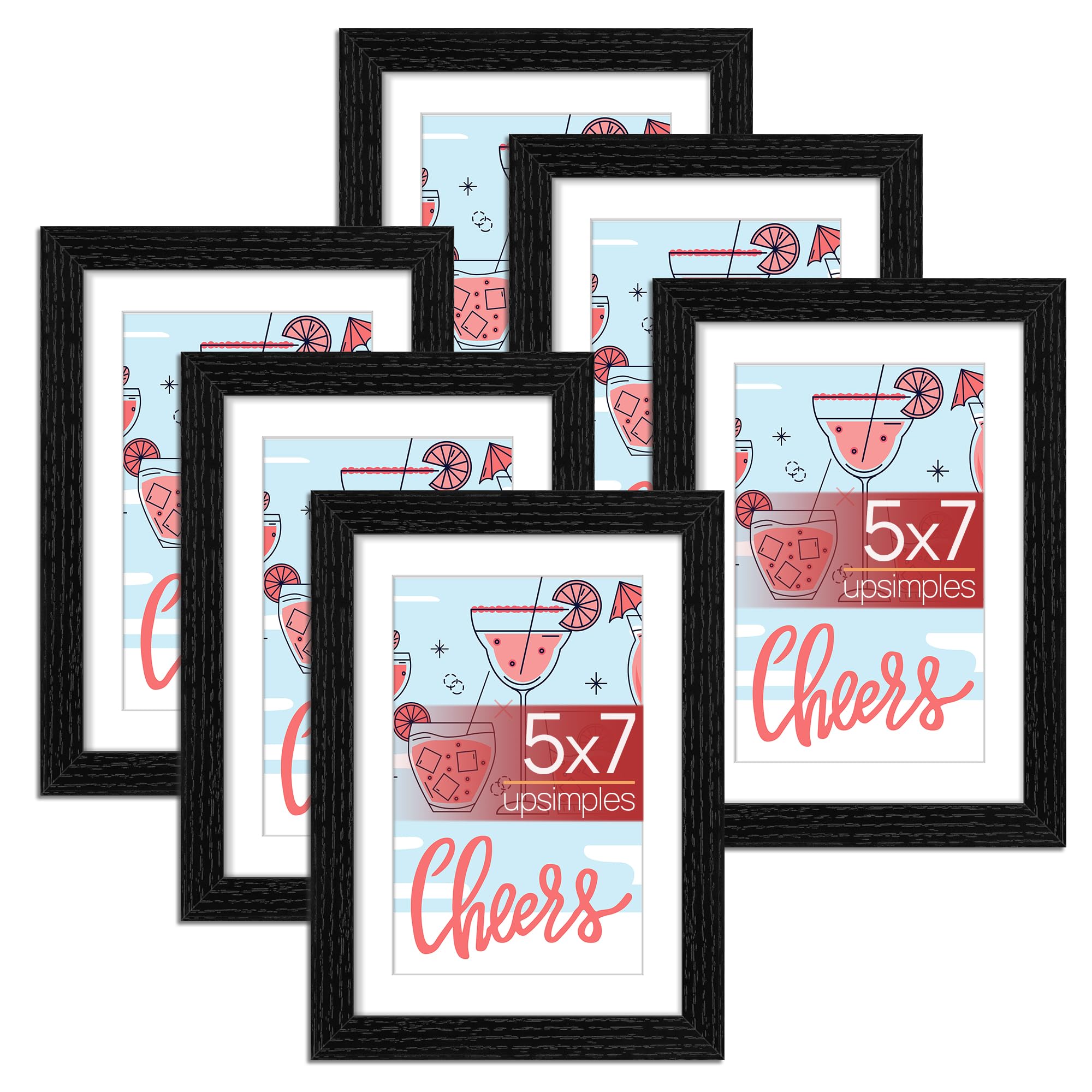 upsimples 8x10 Picture Frame, Lightweight Thin Frame for Prints, Display 5x7 with Mat or 8x10 Without, Easy Wall Hanging, Black 2 Pack