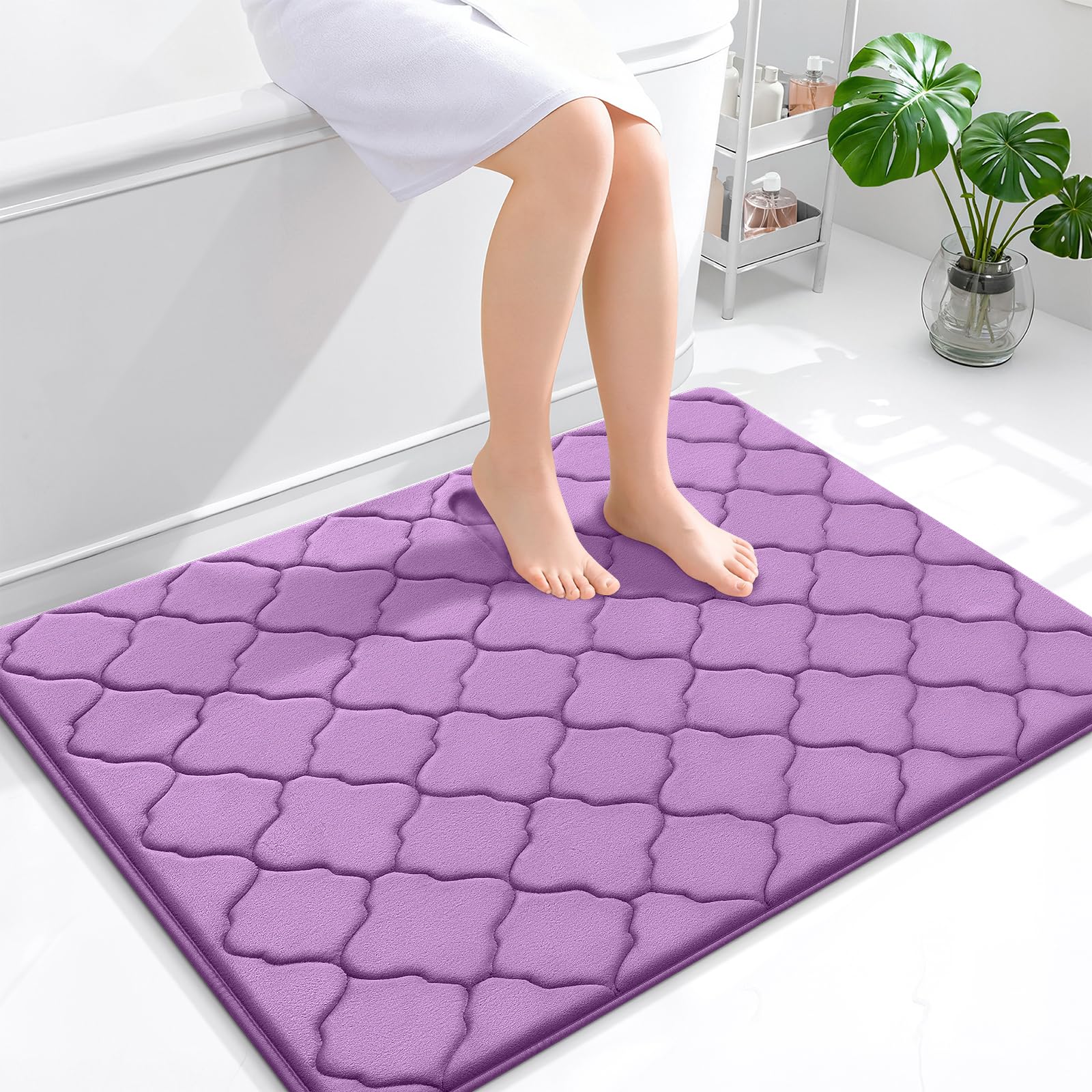OLANLY Memory Foam Bath Mat Rug 24x16, Ultra Soft and Absorbent Bathroom Rugs, Non-Slip, Comfortable, Machine Washable Bath Carpet for Bathroom Floor, Tub, Shower and Home Decor Accessories, Black