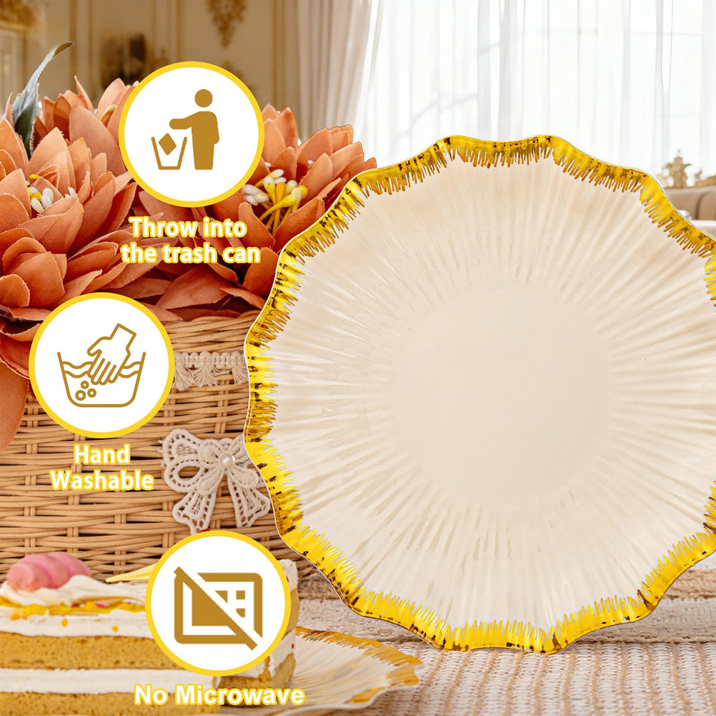 DaYammi 60PCS Blue and White Plastic Plates Blue Rim White Disposable Plates Blue White Party plates Include:30 Plastic Dinner Plate 30 Dessert plate and Wedding & Party Dining