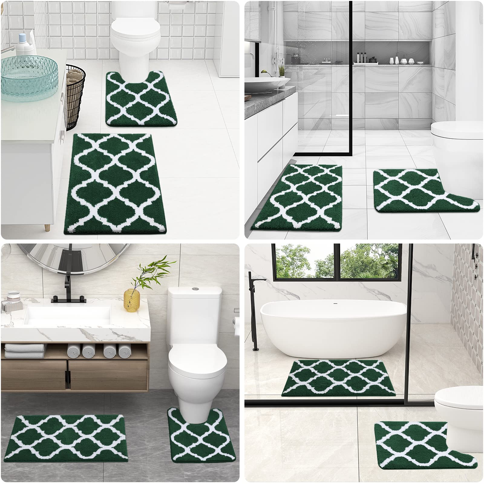 OLANLY Bathroom Rugs Set 2 Piece, Microfiber Bath Shower Mat and U-Shaped Toilet Rug, Machine Wash Dry, Non-Slip Absorbent Shaggy Bath Mats for Tub, Shower and Bathroom (24"x16"+24"x20", Grey)