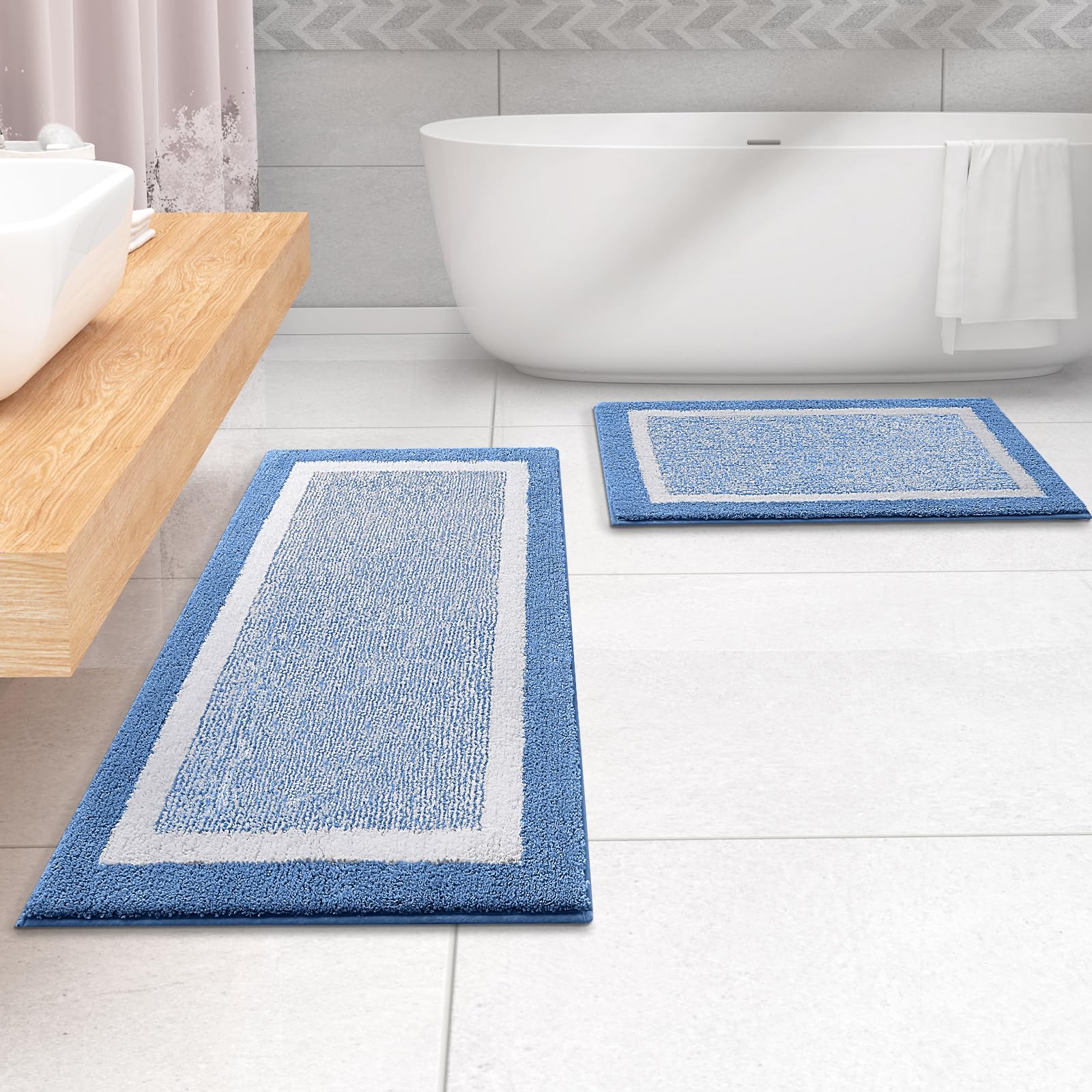 OLANLY Bathroom Rugs Sets 3 Piece, Soft Absorbent Microfiber Bath Mats and U-Shaped Contour Toilet Rug, Home Decor Accessories, Non-Slip, Bath Mat Set for Bathroom (30"x20"+24"x16"+24"x20", Grey)