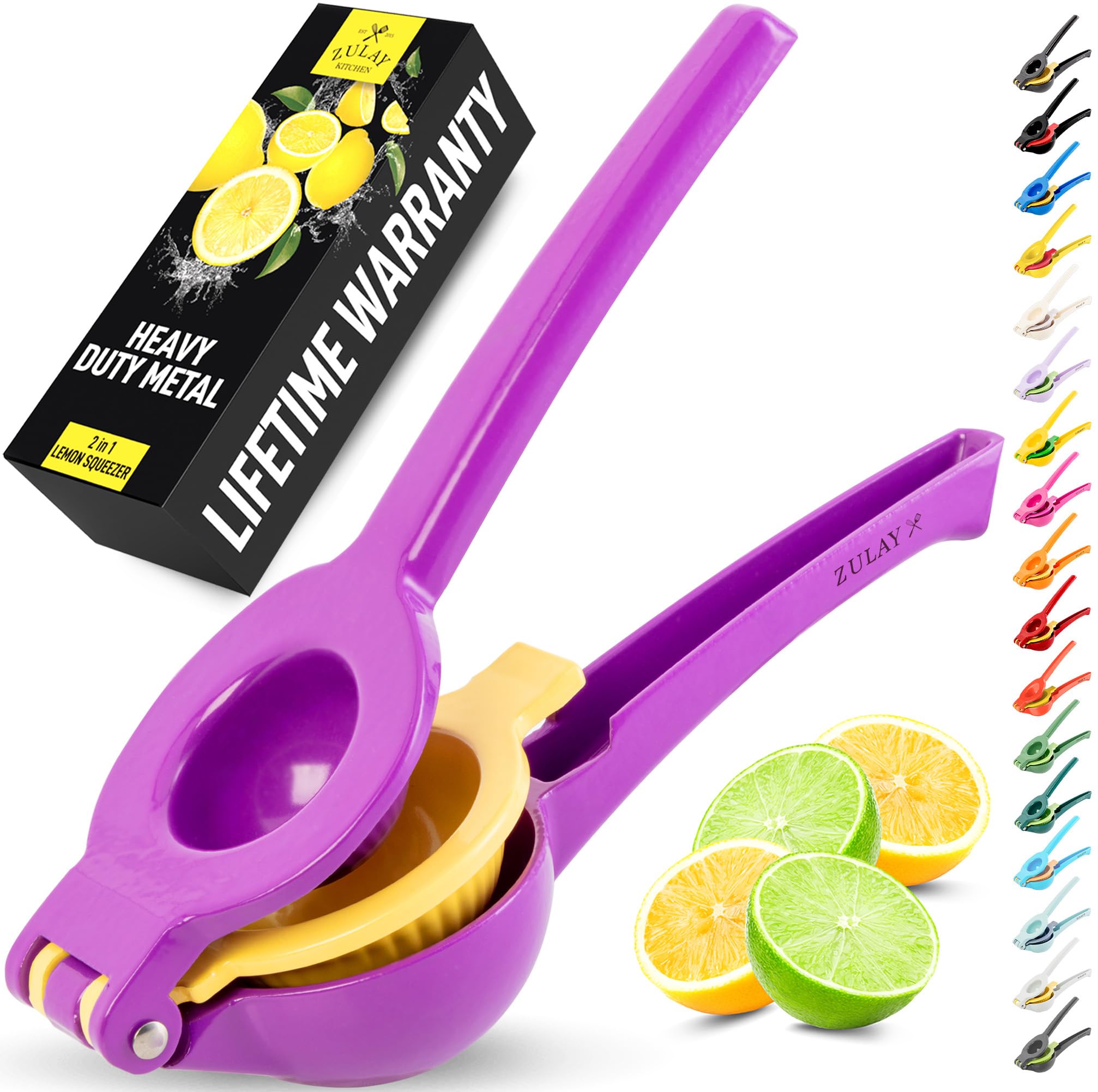 Zulay Kitchen Metal 2-in-1 Lemon Squeezer - Sturdy Max Extraction Hand Juicer Lemon Squeezer Gets Every Last Drop - Easy to Clean Manual Citrus Juicer - Easy-Use Lemon Juicer Squeezer - Yellow/Green