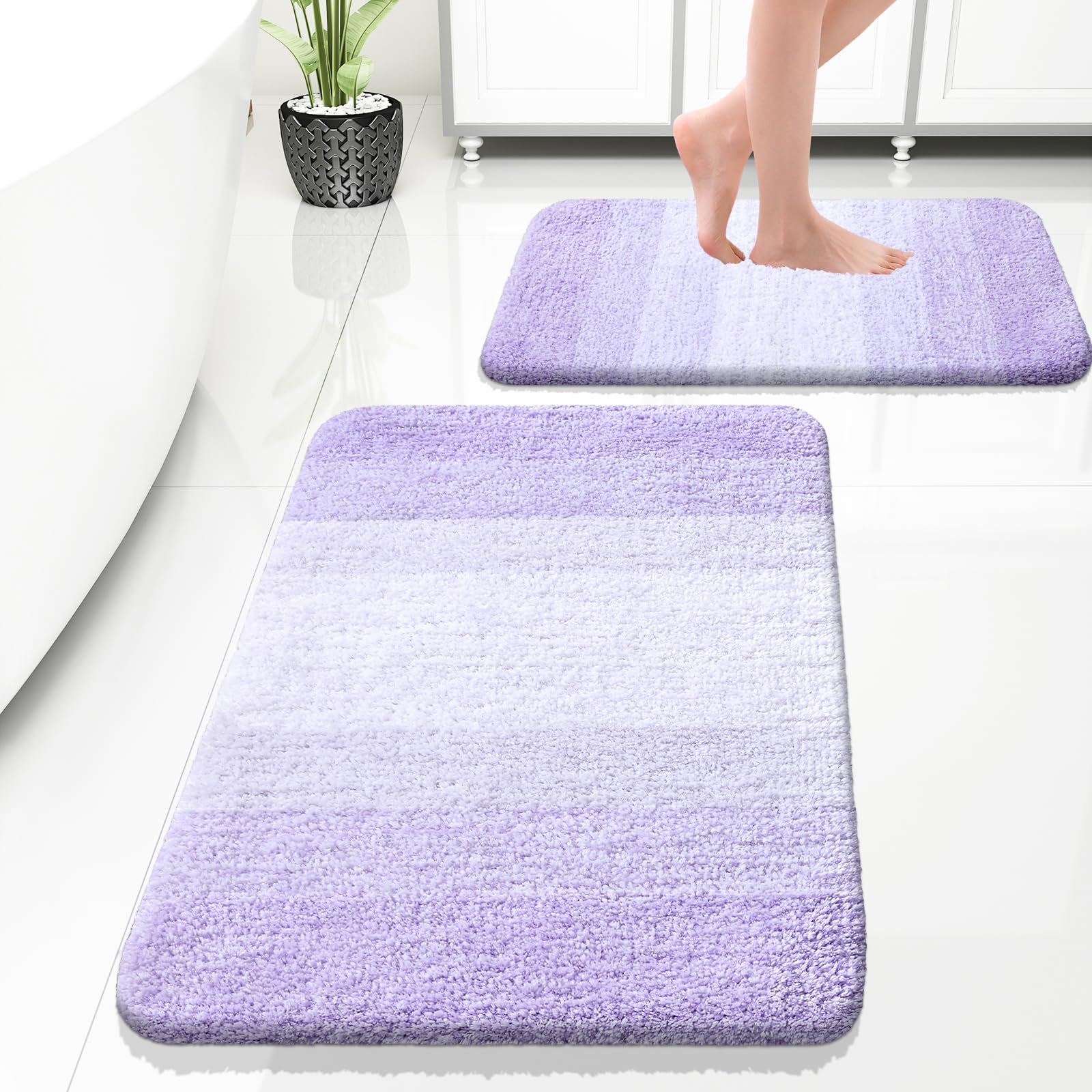 OLANLY Bathroom Rug Set 2 Piece, Soft Absorbent Microfiber Bath Mats and U-Shaped Contour Toilet Rug, Non-Slip, Machine Wash Dry, Plush Shaggy Bath Mats for Bathroom (24"x16"+24"x20", Grey)