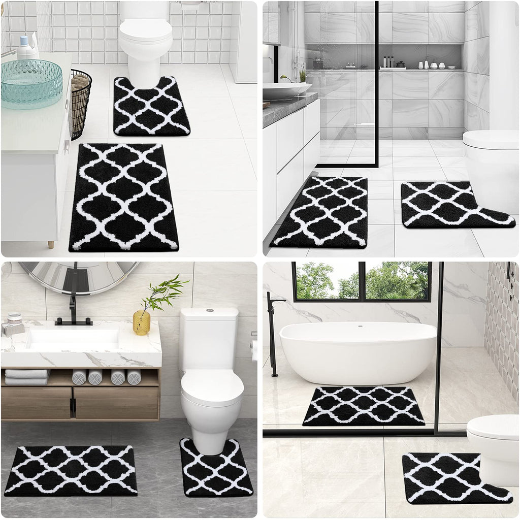 OLANLY Bathroom Rugs Set 2 Piece, Microfiber Bath Shower Mat and U-Shaped Toilet Rug, Machine Wash Dry, Non-Slip Absorbent Shaggy Bath Mats for Tub, Shower and Bathroom (24"x16"+24"x20", Grey)