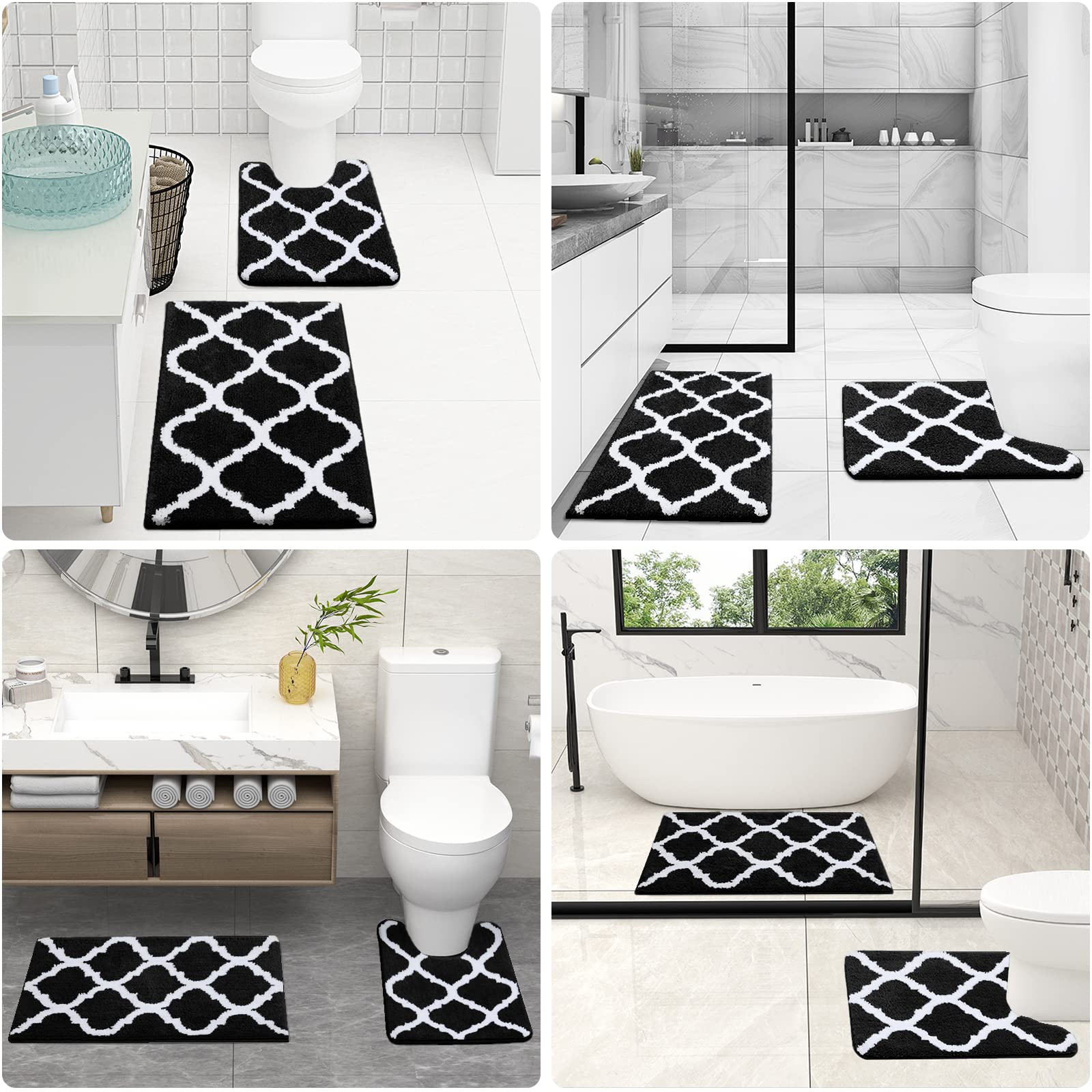 OLANLY Bathroom Rugs Set 2 Piece, Microfiber Bath Shower Mat and U-Shaped Toilet Rug, Machine Wash Dry, Non-Slip Absorbent Shaggy Bath Mats for Tub, Shower and Bathroom (24"x16"+24"x20", Grey)