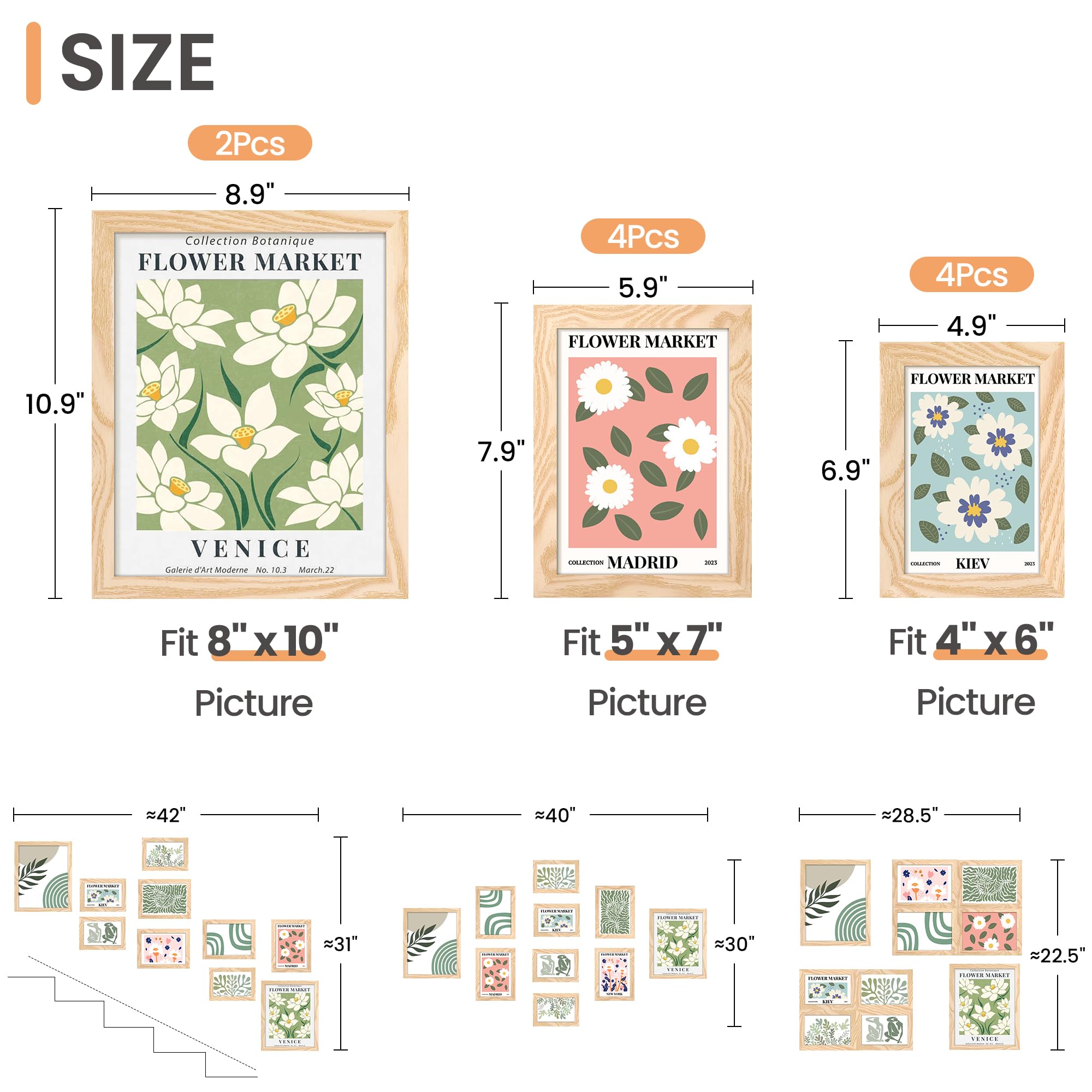 upsimples 10 Pack Picture Frames Collage Wall Decor for Mounting or Tabletop Display, Photo Gallery Frame Set for Family, Multi Sizes Including 8x10, 5x7, 4x6, Black