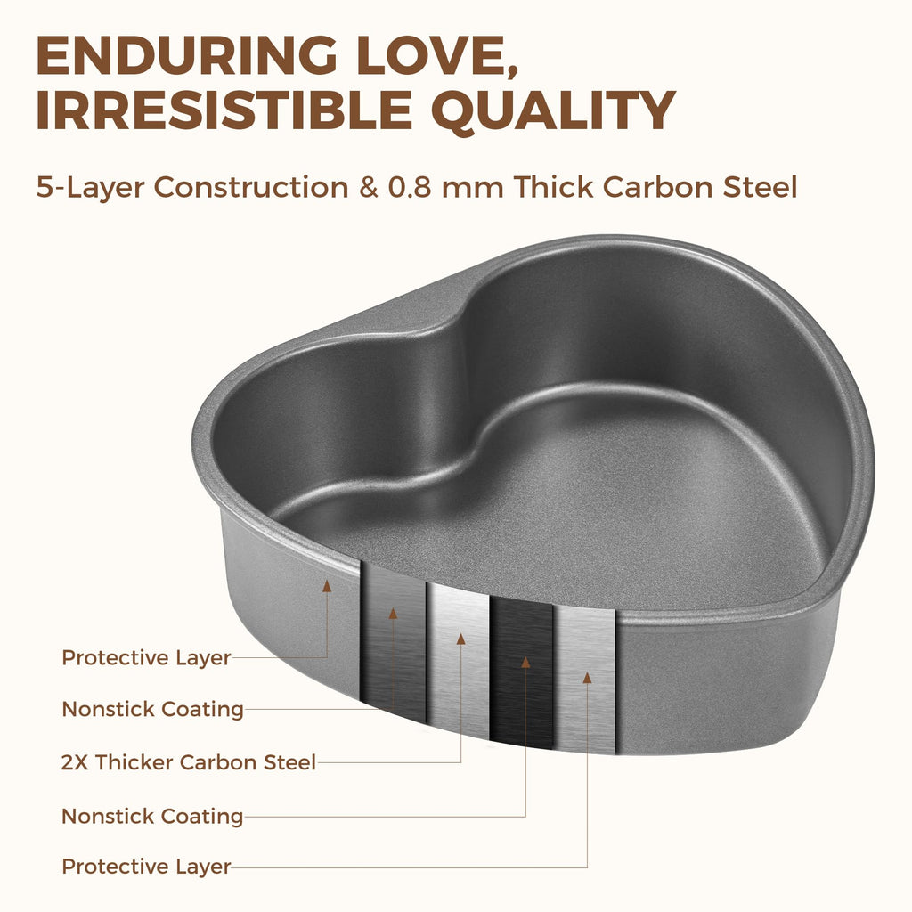 HONGBAKE Heart Shaped Cake Pan, Nonstick 8 & 6 inch Cheesecake Pans Set, Heart Shape Layer Cake Mold, Baking Tin for Valentine's Day, Weddings, 2 Pieces, Heavy Duty, Grey