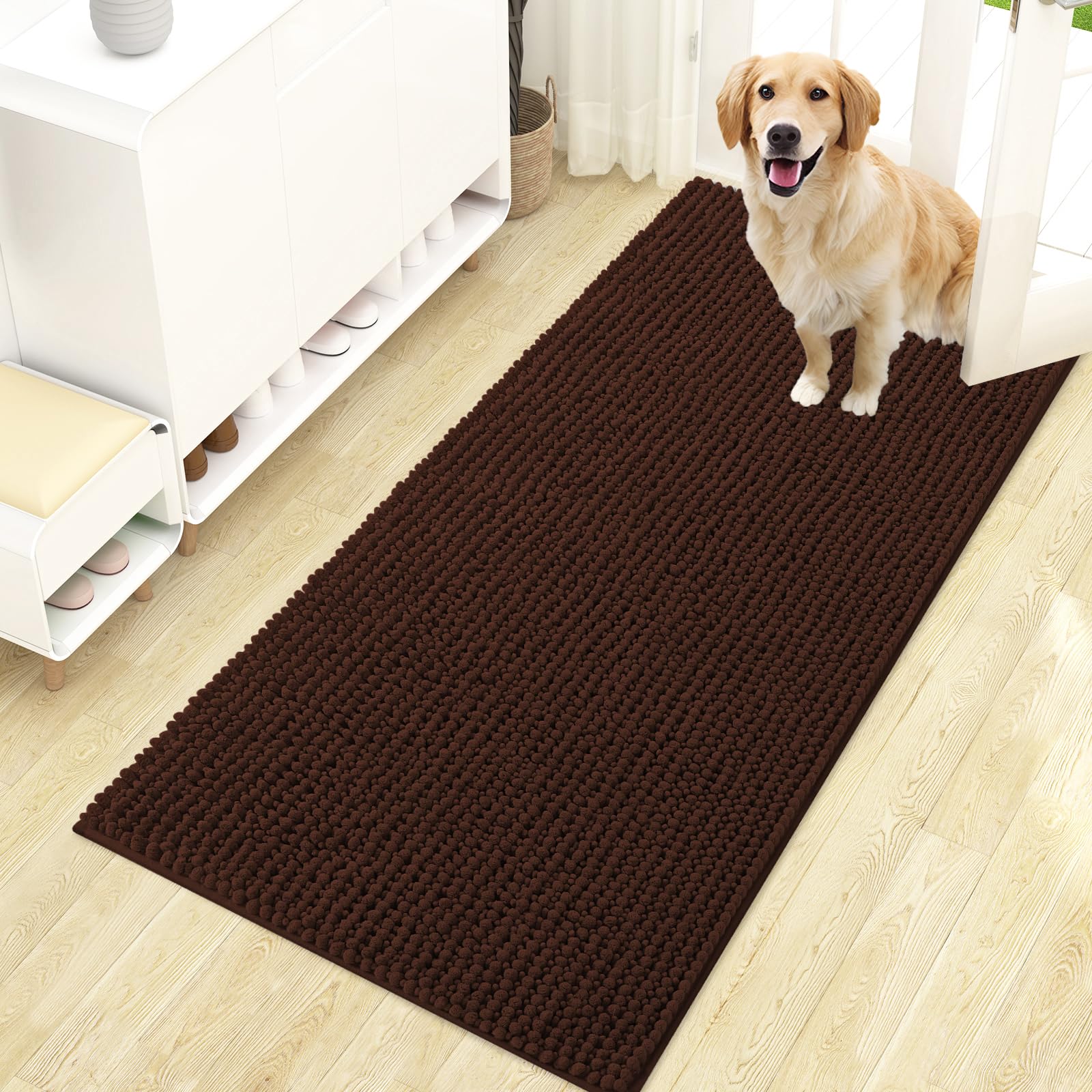 OLANLY Dog Door Mat for Muddy Paws 30x20, Ultra Absorbent Chenille Mud Doormat, Non-Slip Washable and Dirt Trapping Doormat for Indoor Entryway, Quick-Dry Indoor Pet Bed Mats for Dogs, Grey