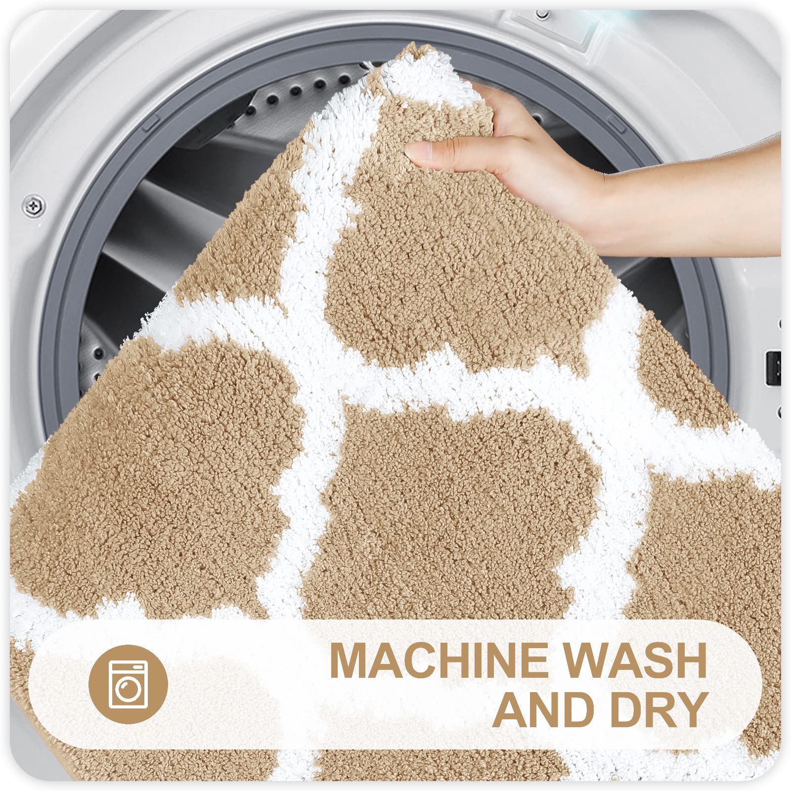 OLANLY Bathroom Rugs 24x16, Soft and Absorbent Microfiber Bath Rugs, Non-Slip Shaggy Shower Carpet, Machine Wash Dry, Bath Mats for Bathroom Floor, Tub and Shower, Grey