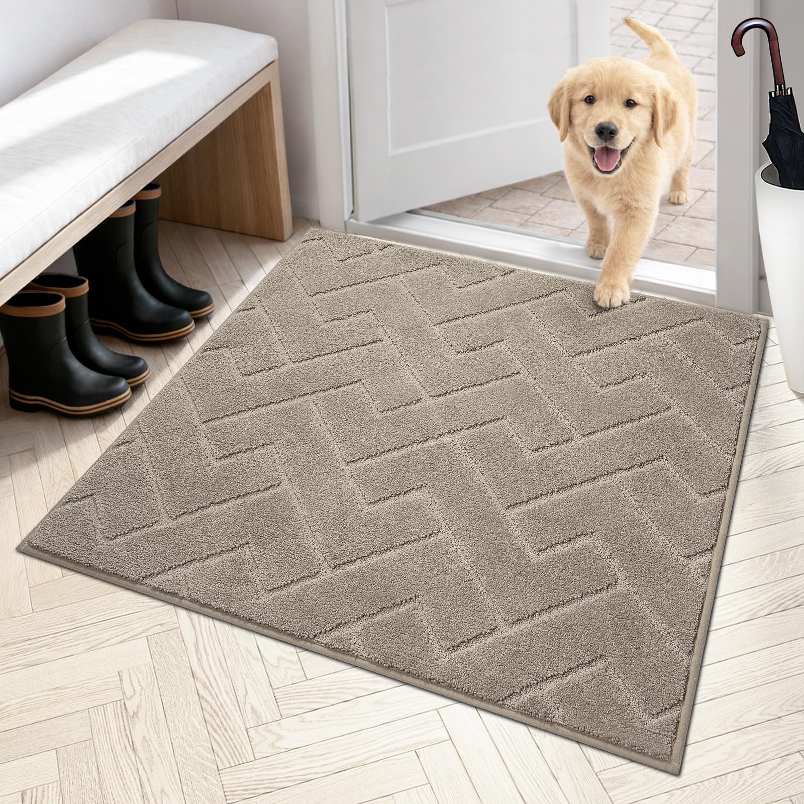 PURRUGS Dirt Trapping Door Mat 20" x 31.5", Non-Slip Machine Washable Entry Rug, Dog Doormat, Indoor Front Door Mat, Super Absorbent Entryway Rug for Muddy Shoes & Paws, Taupe