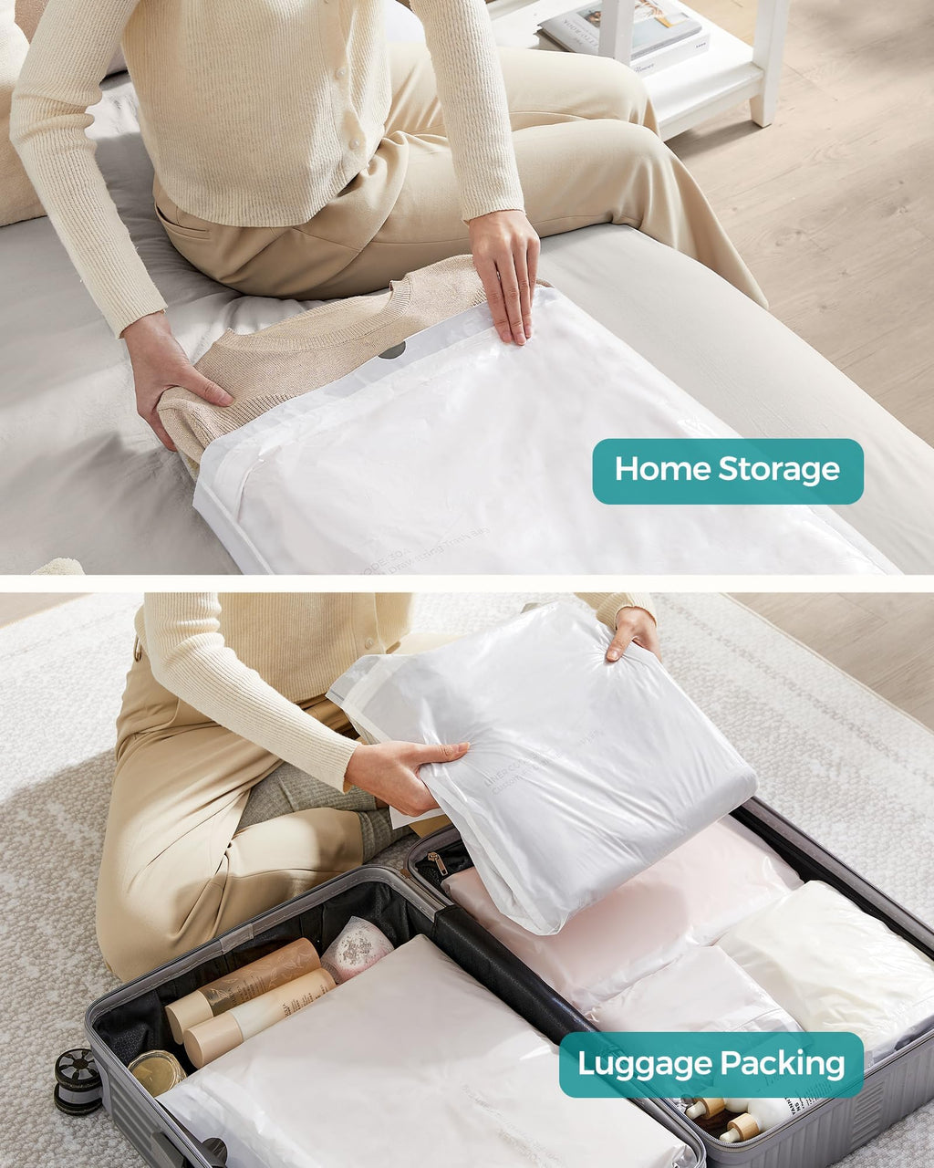 SONGMICS Trash Bags for 8-Gallon (30 L) Trash Cans, Drawstring Kitchen Garbage Bags, Pre-Separated, Liner Code 30A, 2 Rolls, 90 Count, White UKRB30A02