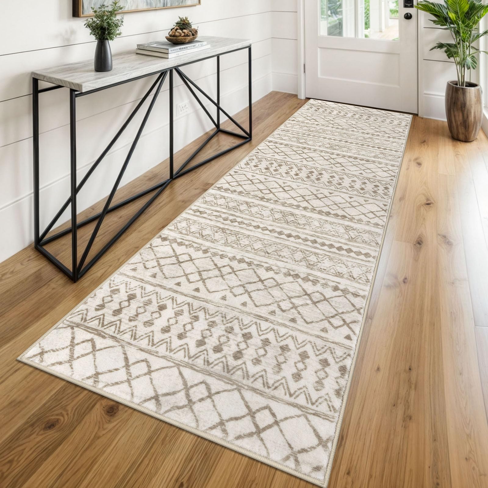 KUTA Washable Non-Slip Rugs for Entryway 2x3, Grey Moroccan Boho Small Area Rug, Ultra Soft Vintage Geometric Low-Pile Indoor Door Mat Floor Carpet for Indoor, Entrance, Kitchen, Bathroom, Bedroom