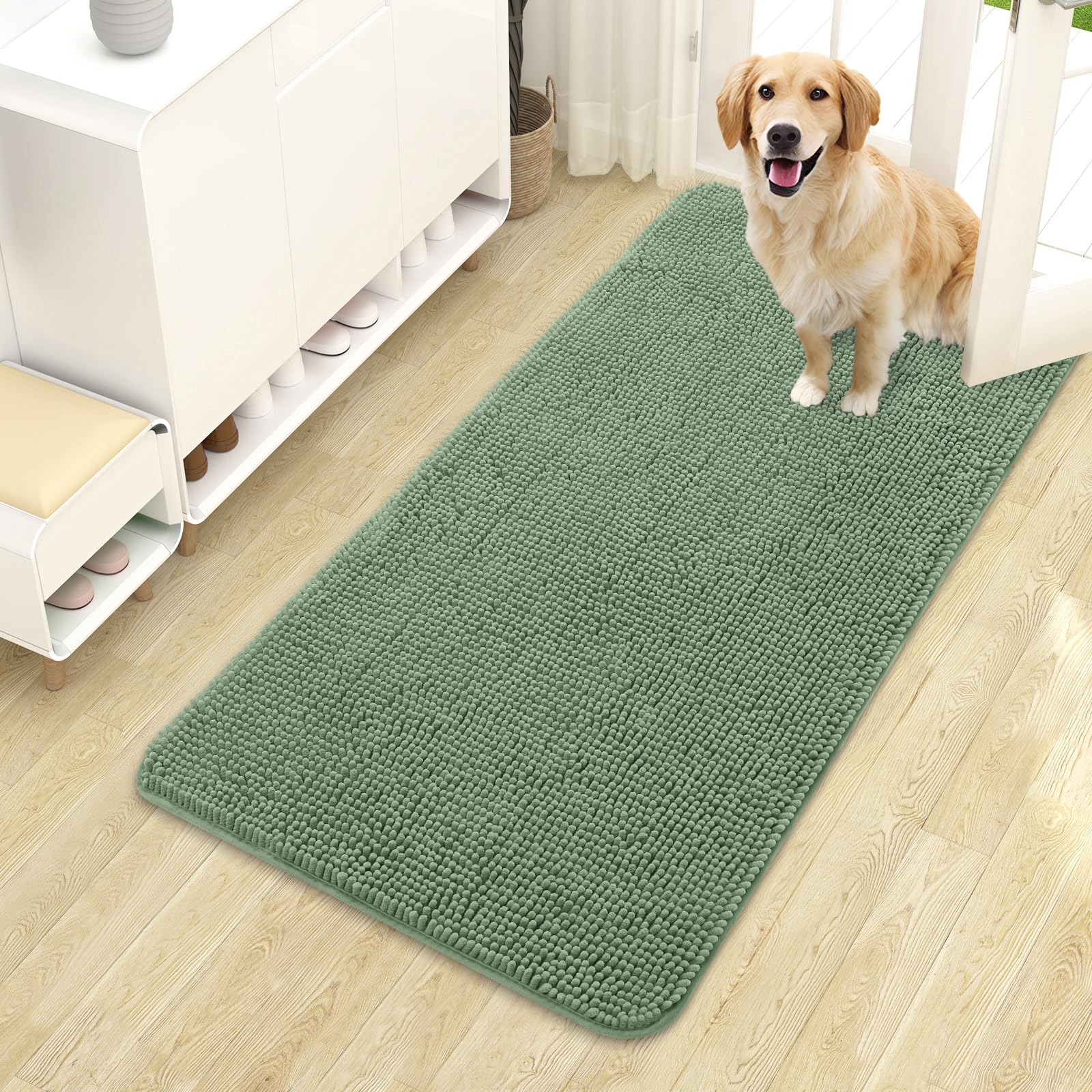 OLANLY Dog Door Mat for Muddy Paws 30x20, Absorbs Moisture and Dirt, Absorbent Non-Slip Washable Doormat, Quick Dry Chenille Mud Mat for Dogs, Entry Indoor Entryway Carpet for Inside Floor, Grey