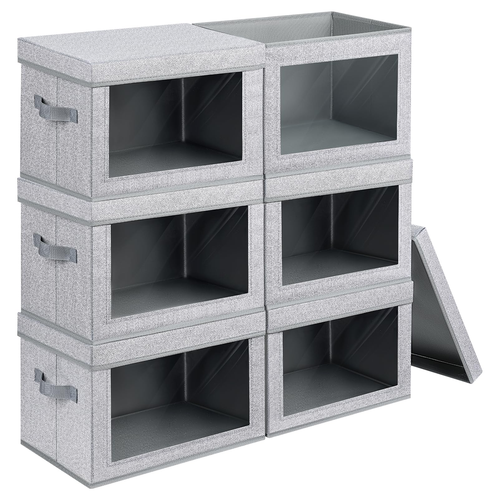 Homsorout Storage Bins with Lids - Fabric Storage Boxe with Window, Collapsible Closet Organizers with Handles, 3 Pack Decorative Bin, Home Cubes Baskets for Clothes, Hat, Books, Dark Grey