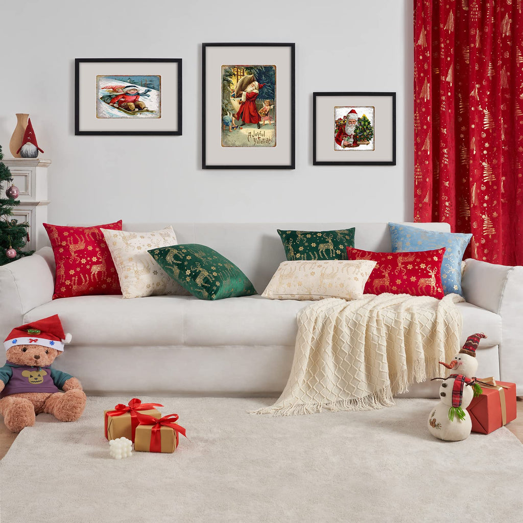 Topfinel Christmas Pillow Covers 18x18 Set of 2,Xmas Cream Velvet Snowflake Reindeer Decorative Pillow Case Winter Holiday Decor for Home Couch,White and Gold