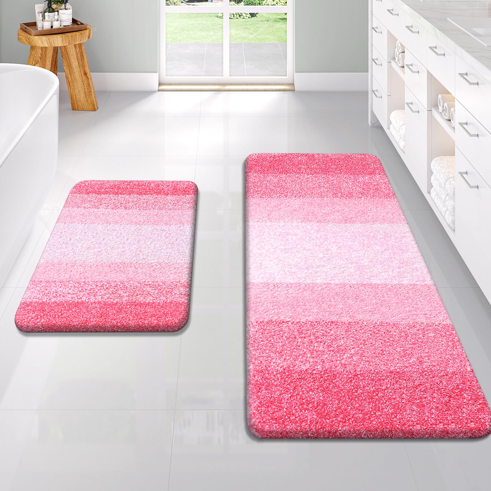 OLANLY Bathroom Rug Set 2 Piece, Soft Absorbent Microfiber Bath Mats and U-Shaped Contour Toilet Rug, Non-Slip, Machine Wash Dry, Plush Shaggy Bath Mats for Bathroom (24"x16"+24"x20", Grey)
